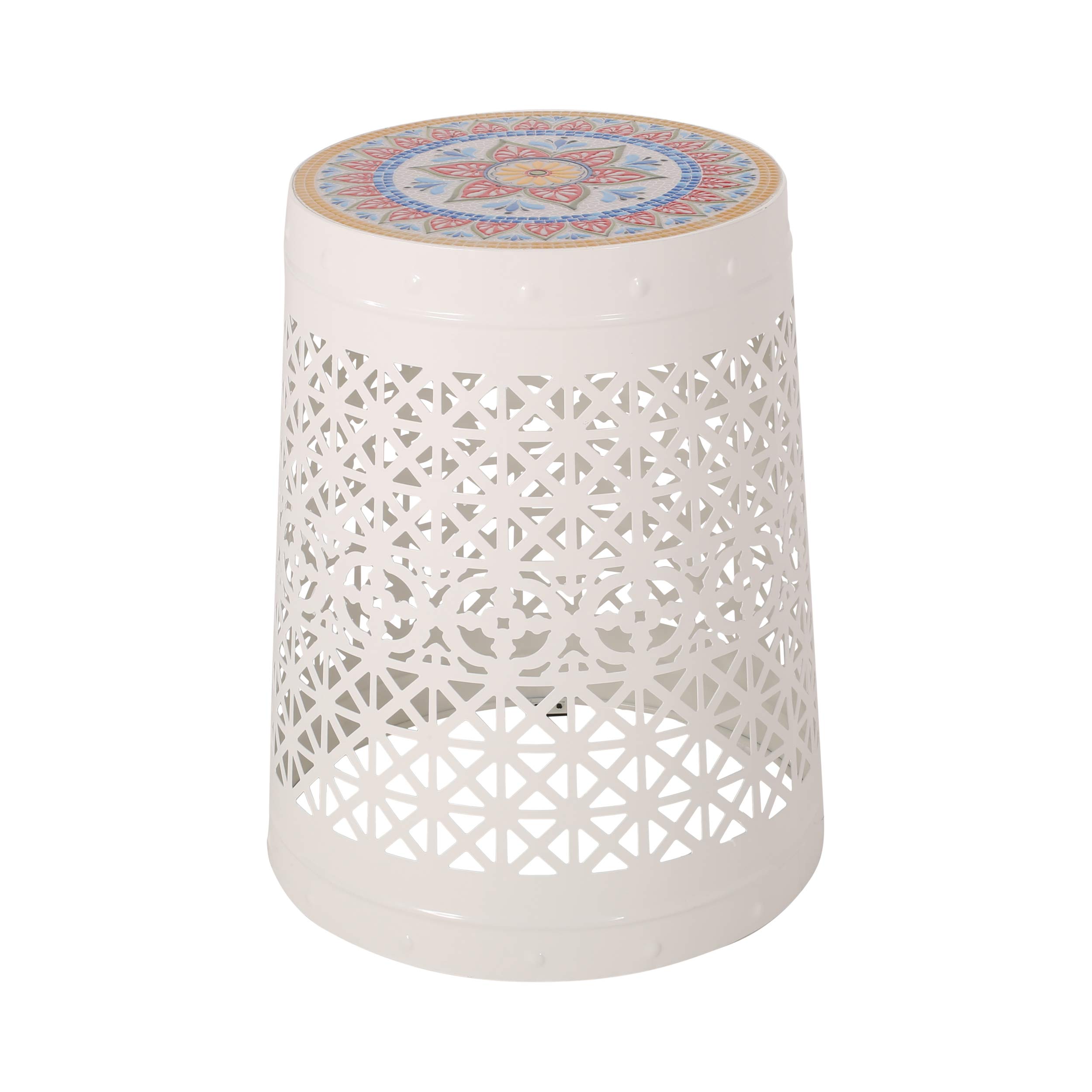 Christopher Knight Home Jason White Indoor Lace Cut Side Table with Tile Top - Perfect for Living Room, Bedroom, or Office Decor