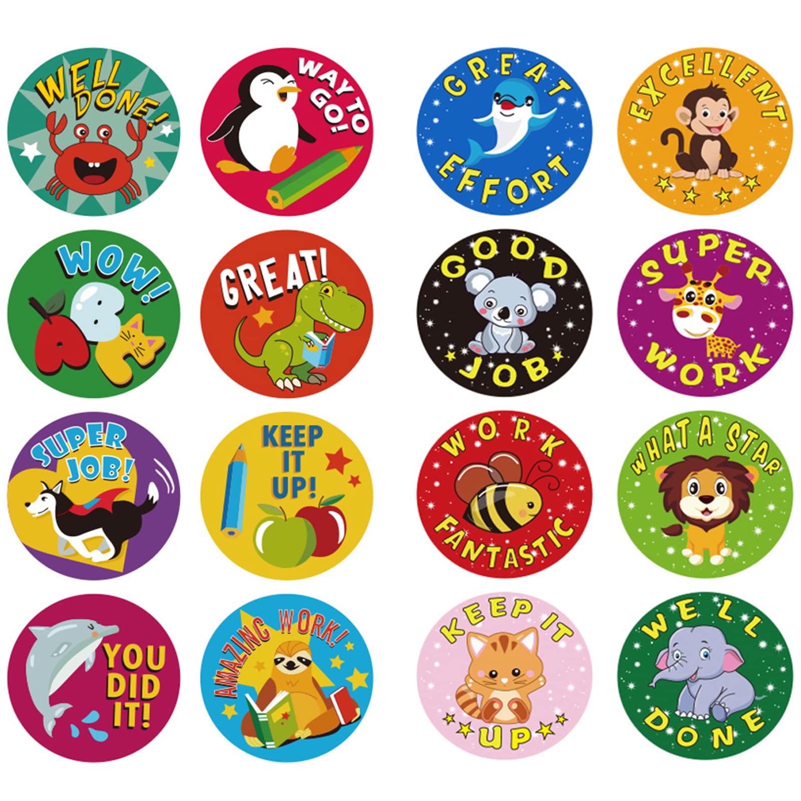 1200pcs Motivational Reward Stickers for Kids - 16 Cute Animal Designs, 1 Inch Teacher Supplies & Classroom Stickers Roll - Perfect for School, Homeschooling & Behavior Charts