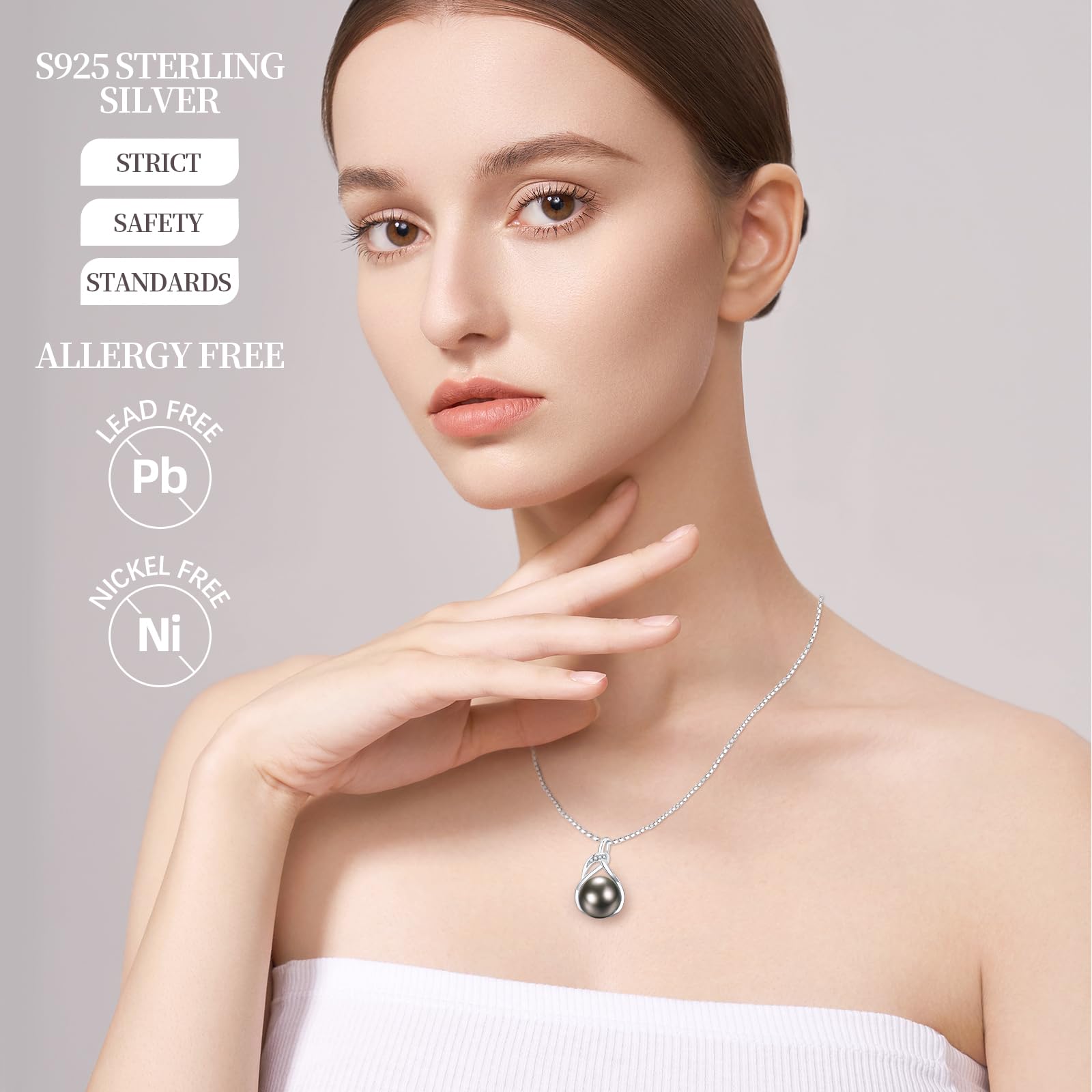 Tahitian Black Pearl Necklace for Women - Sterling Silver Adjustable Chain with Real Black Pearls - Perfect Gift for Wife, Girlfriend, Mother (Wedding, Birthday, Anniversary, Christmas, Valentine's Day) - Elegant Jewelry Gift Box Included - Ideal for Date Nights, Special Occasions & Everyday Wear