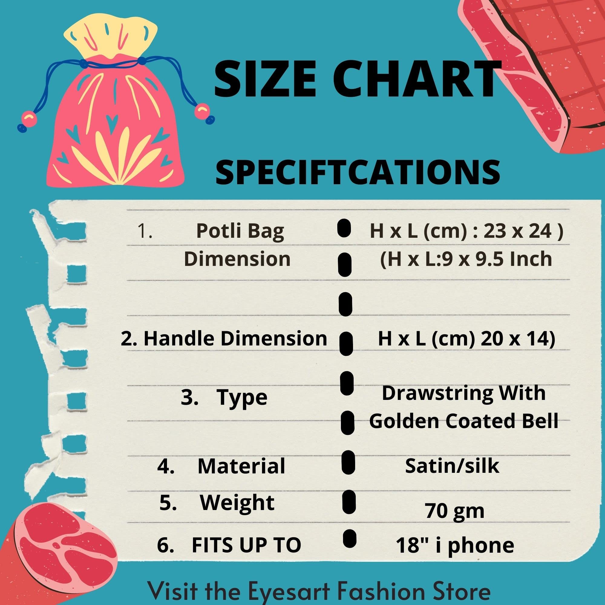 Elegant Orange Potli Bag for Women - 23x24 Inch Jewelry Coin Pouch with Pearl Handle, Perfect for Weddings, Parties & Gotta Patti Work | Batwa Clutch Purse for Bridal Accessories, Indian Festivals & Gift Giving