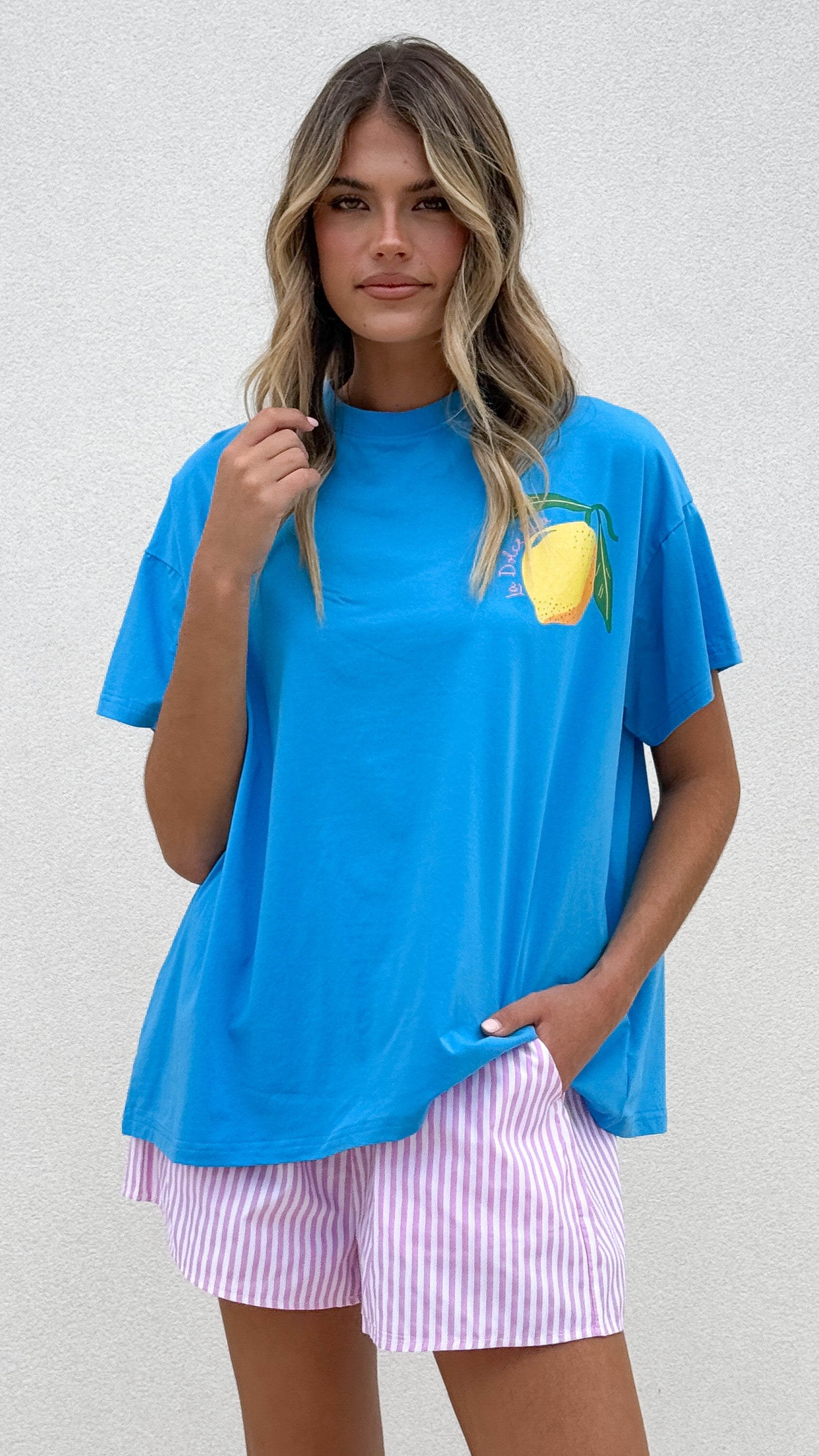 Limoncello Women's Top and Shorts Set - Blue & Pink Outfit for Summer, Beach, and Casual Wear