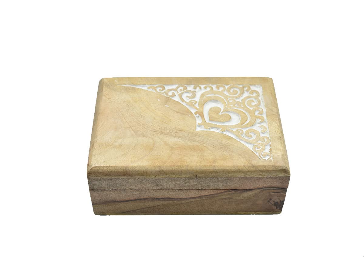 Handmade Wooden Jewelry Box with Heart & Floral Carving - Keepsake Storage Organizer for Women & Girls - Perfect for Rings, Necklaces & Earrings - Gift for Birthday, Anniversary & Valentines Day
