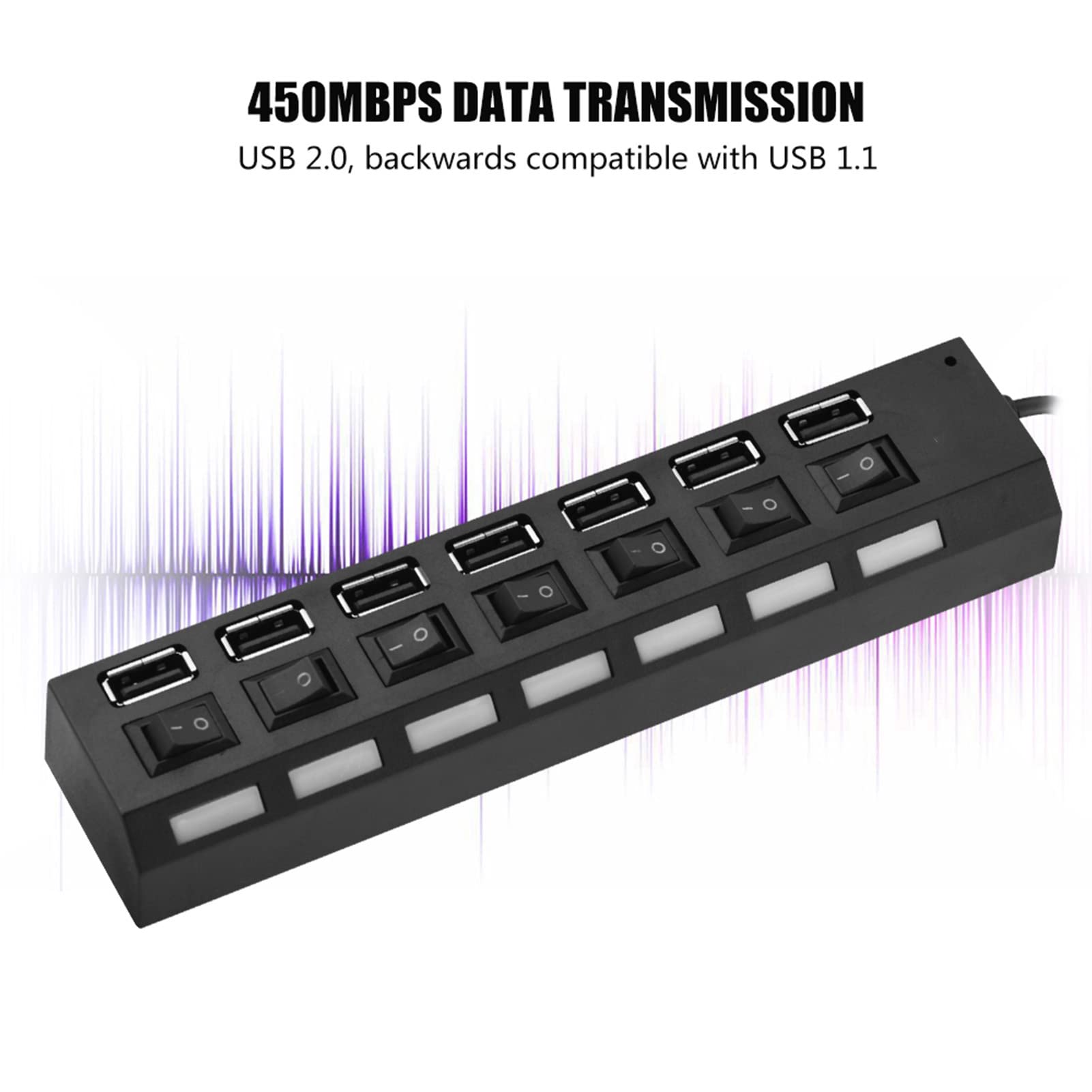 Beufee 7-Port USB 2.0 Hub with 3ft Cable - High-Speed Data Transfer USB Splitter for Laptop, PC, Mac - Perfect for Home Office, Gaming Setup & Multi-Device Charging Station