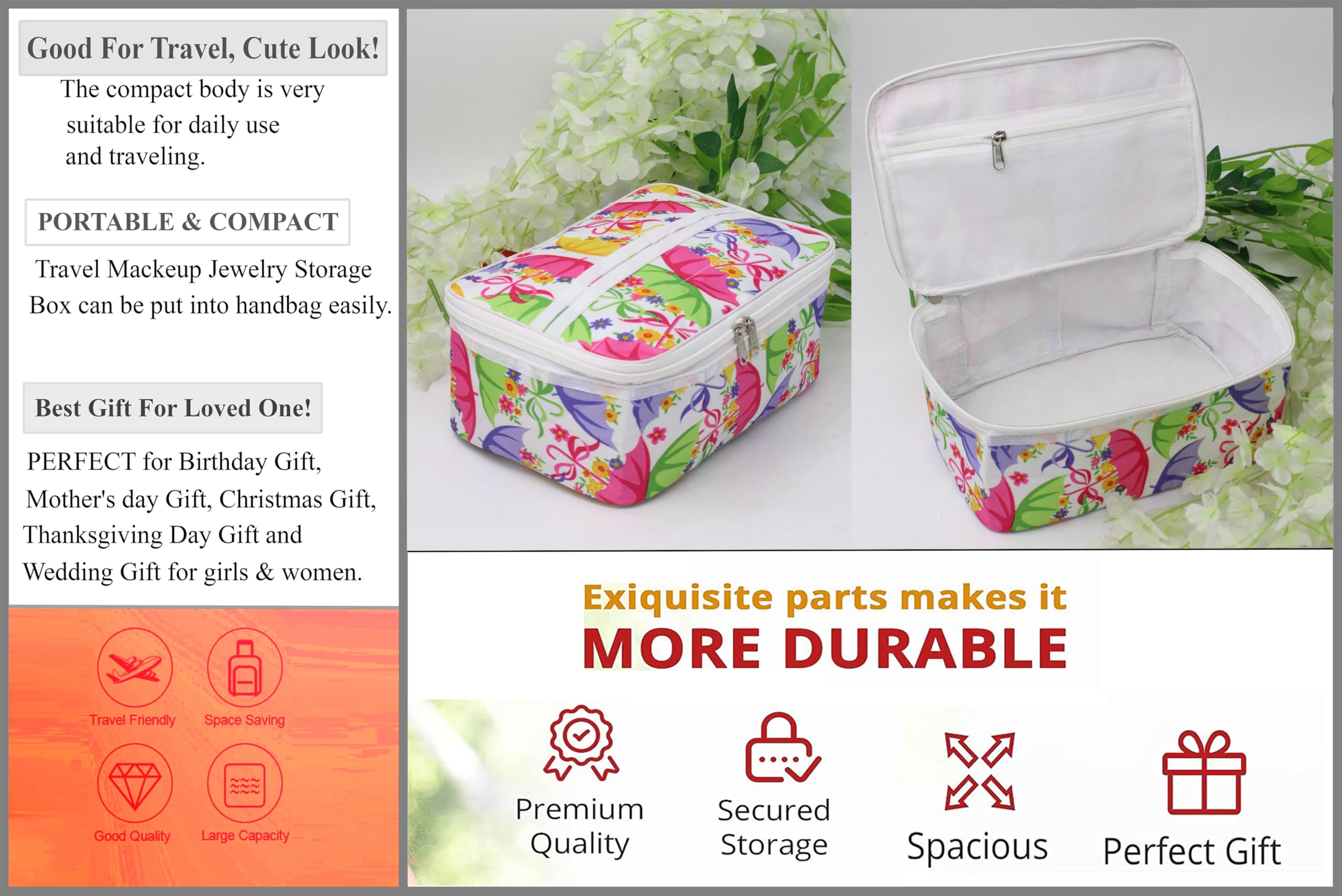 atorakushon® Fabric Women's Makeup Storage Box - Travel Vanity Cosmetic Organizer, Toiletry Bag & Jewelry Pouch (Multicolor, Pack of 1) | Perfect for Travel, Home Organization & Daily Use