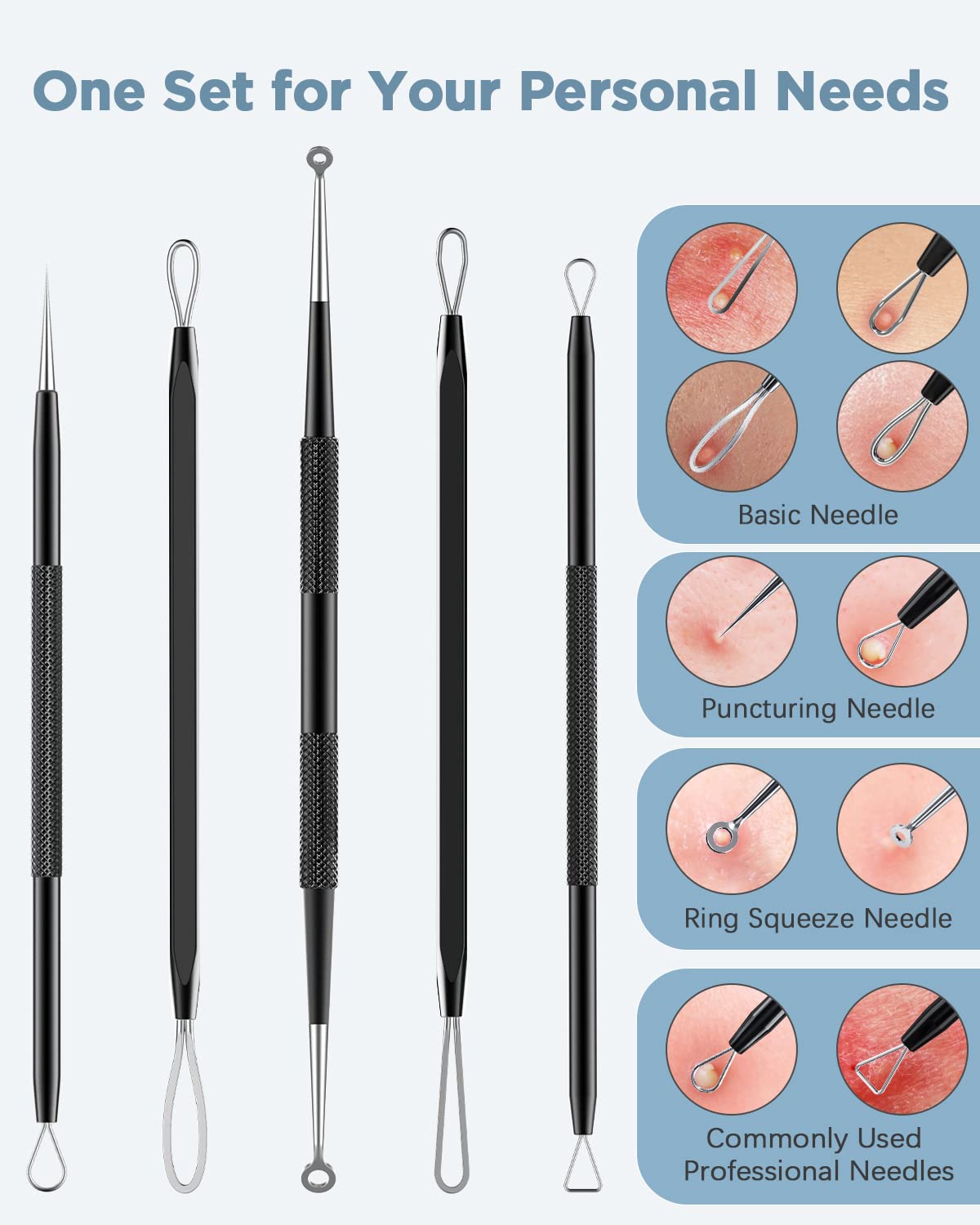 Professional Stainless Steel Blackhead Remover & Pimple Popper Kit - Acne Extractor Tool for Face, Comedones, Whitehead & Blemish Removal - Perfect for Home Skincare & Spa Treatments