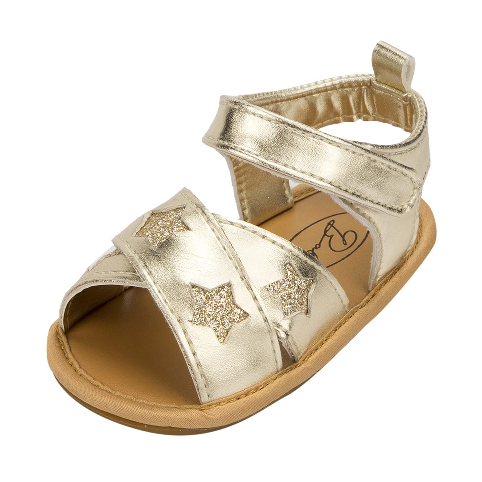 IKFIVQD Toddler Sandals - Non-Slip First Walking Shoes for Boys & Girls - Gold Star Design for Playtime & Beach