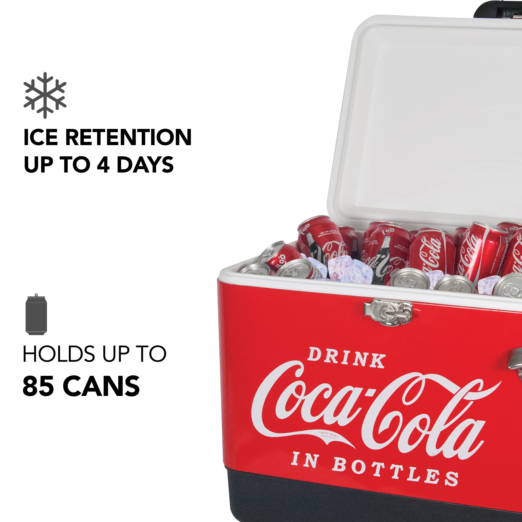 Premium Coca-Cola 51L (54 qt) Portable Ice Chest Cooler with Bottle Opener - Holds 85 Cans - Red & Black Insulated Beverage Cooler for Camping, Beach, RV, BBQs, Tailgating, Fishing & Outdoor Adventures