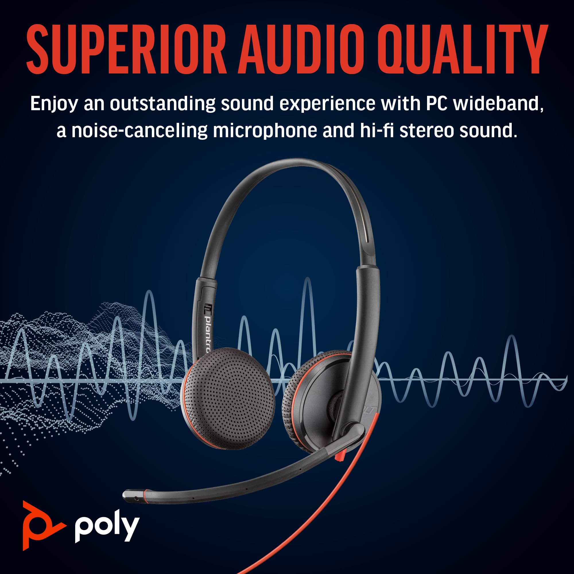 Plantronics Poly Blackwire 3225 Wired Headset with Noise-Canceling Mic - Stereo USB & 3.5mm Headphones for PC, Mac, Mobile - Compatible with Teams, Zoom Calls & Online Meetings - Office, Home Office & Remote Work Headset (Amazon Exclusive)
