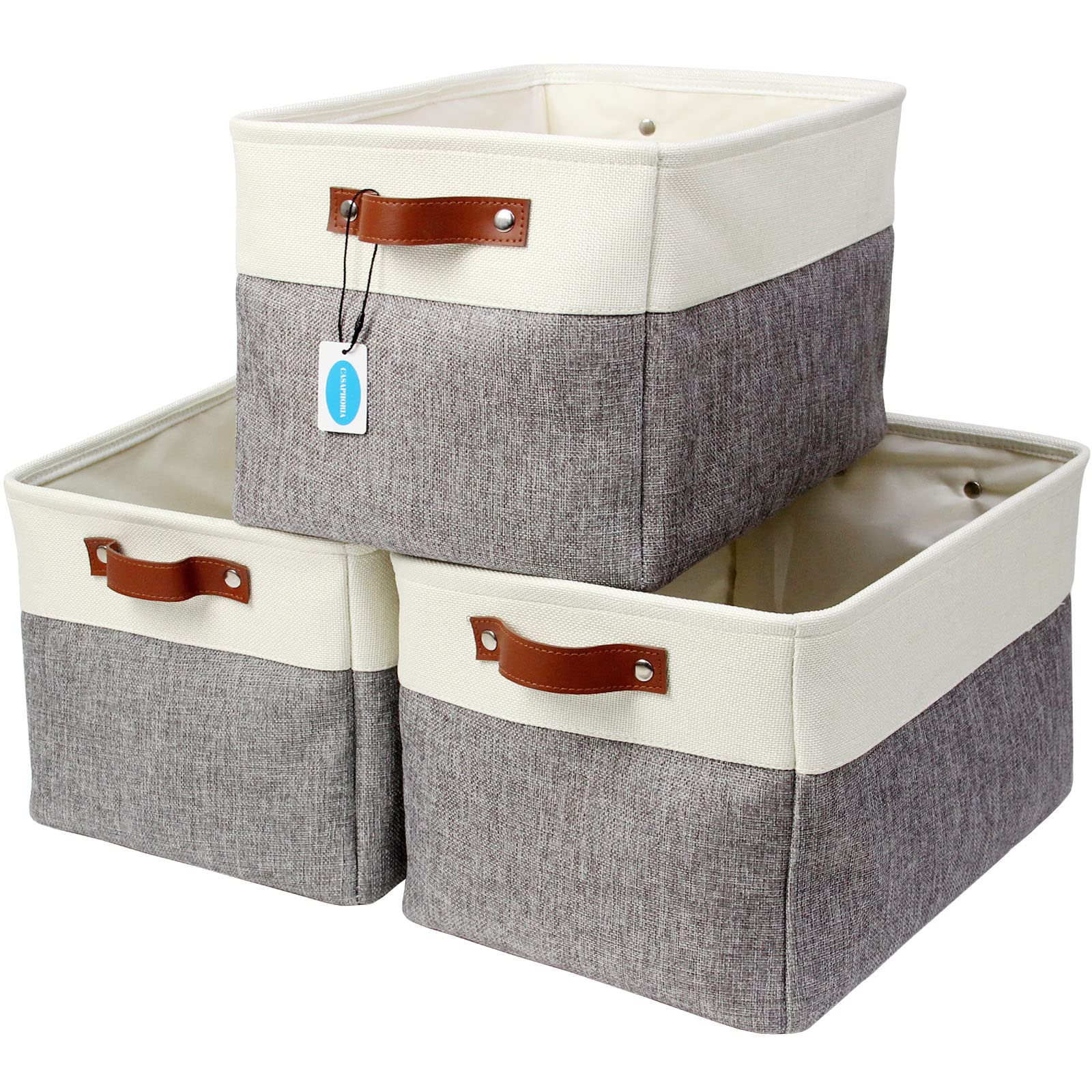 Foldable Storage Baskets 3-Pack with Handles - Home & Office Organizer for Shelves & Closets