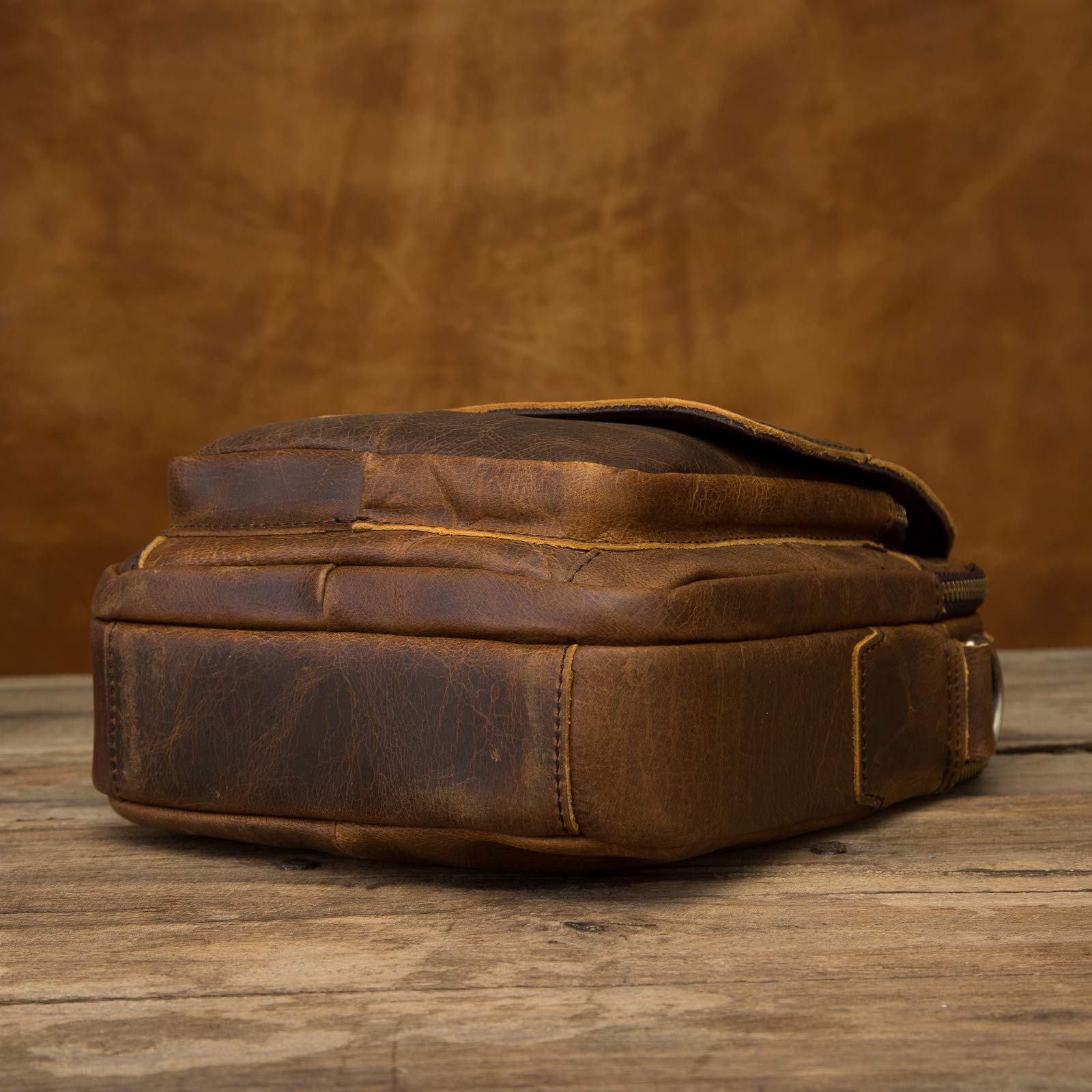 **Men's Genuine Crazy Horse Leather Crossbody Messenger Bag - Durable Shoulder Satchel for 8