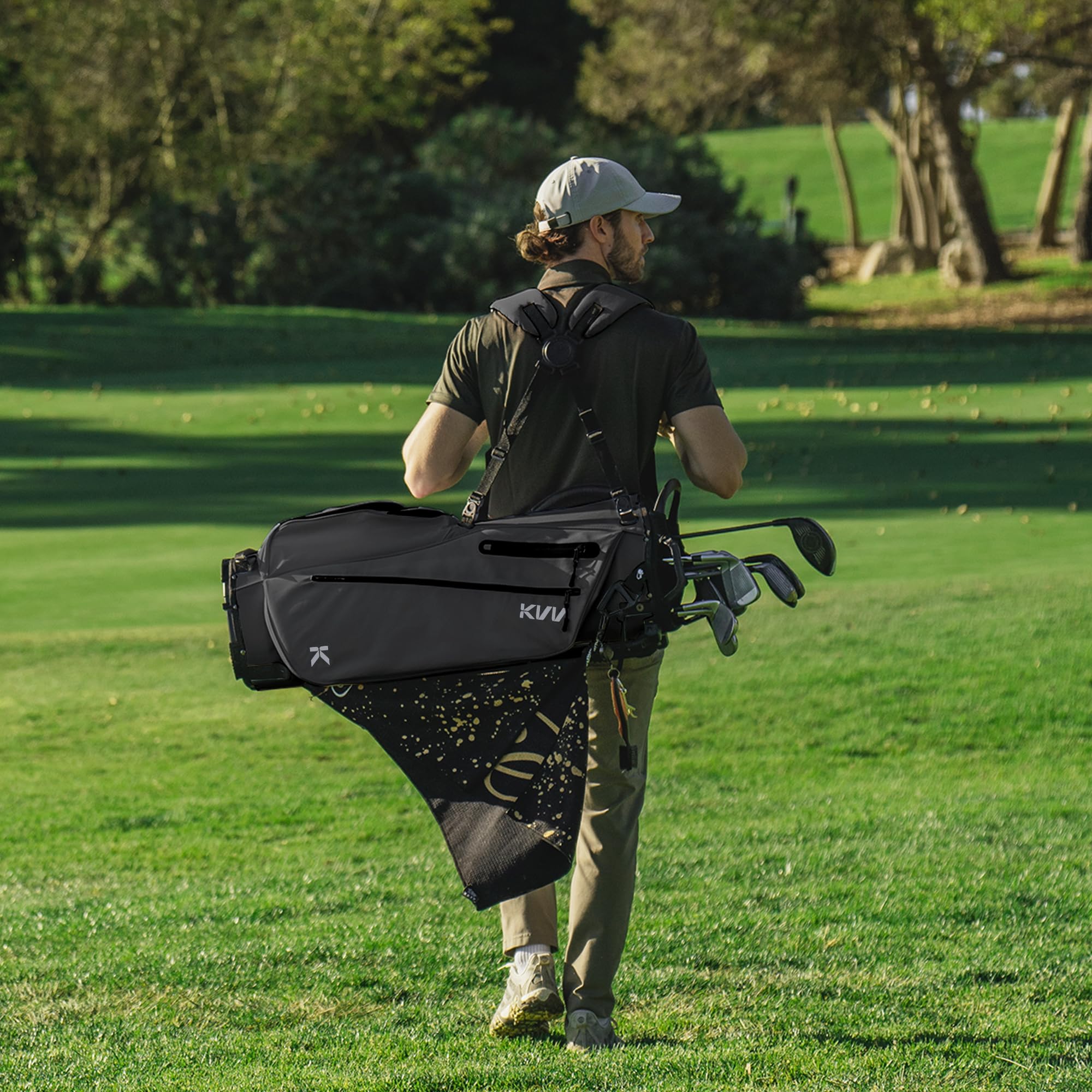 KVV Lightweight Golf Stand Bag with 7-Way Full-Length Dividers & 5 Zippered Pockets - Auto-Adjust Dual Straps, Stylish Design - Perfect for Golfers, Tournaments & Practice Rounds