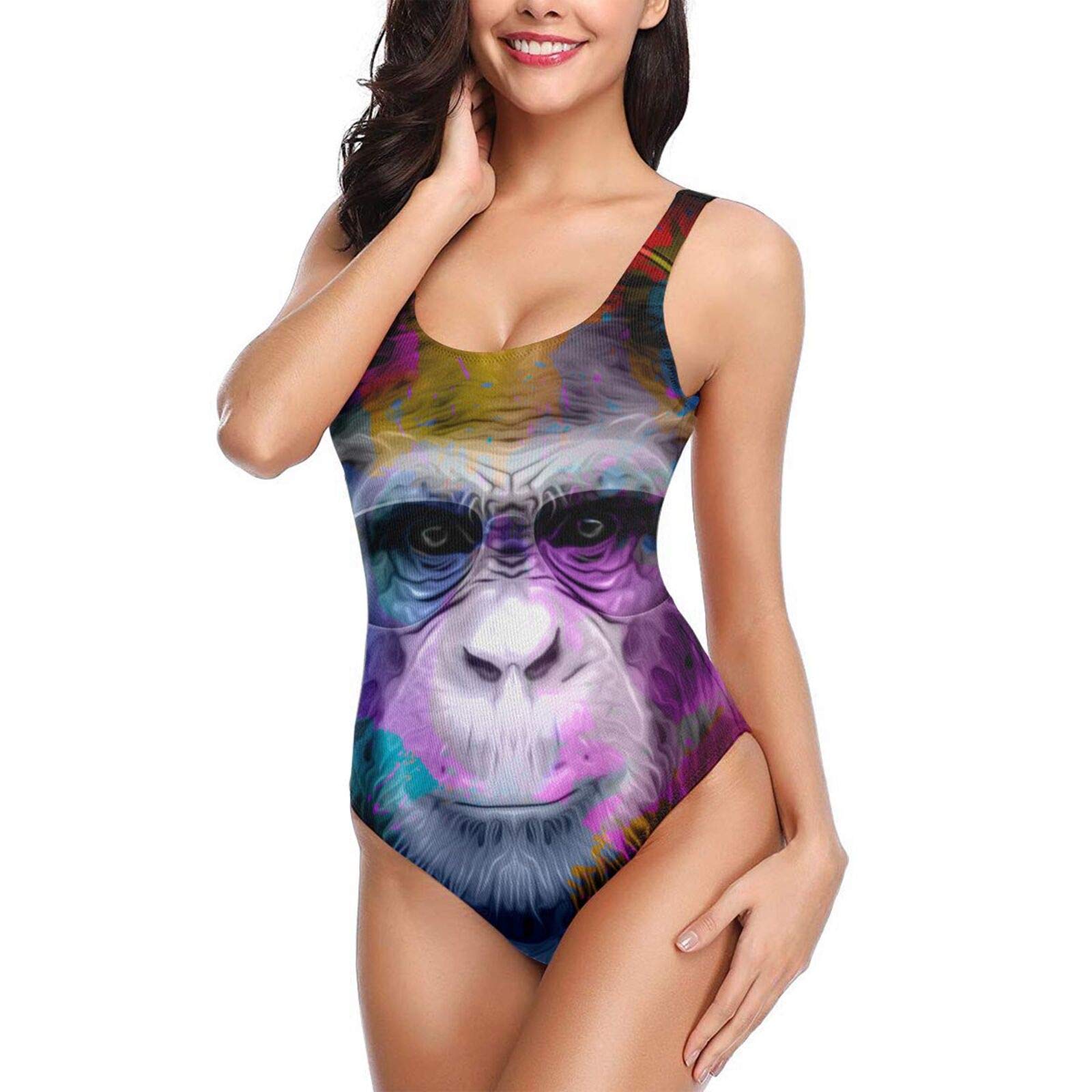 Colorful Monkey Head One Piece Swimsuits for Women - Athletic Training & Beach Swimwear - Perfect for Pool Workouts, Surfing, and Summer Vacations