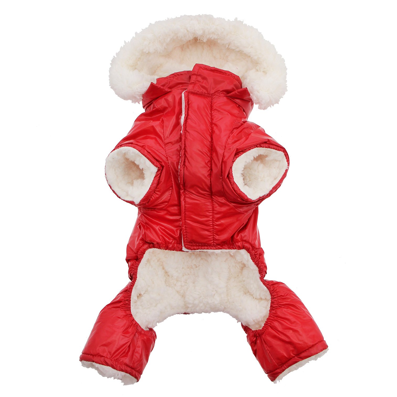DOGGIE DESIGN Red Ruffin It Dog Snow Suit Harness - Medium Size, Winter Dog Jacket with Harness for Cold Weather, Perfect for Snowy Walks & Outdoor Adventures