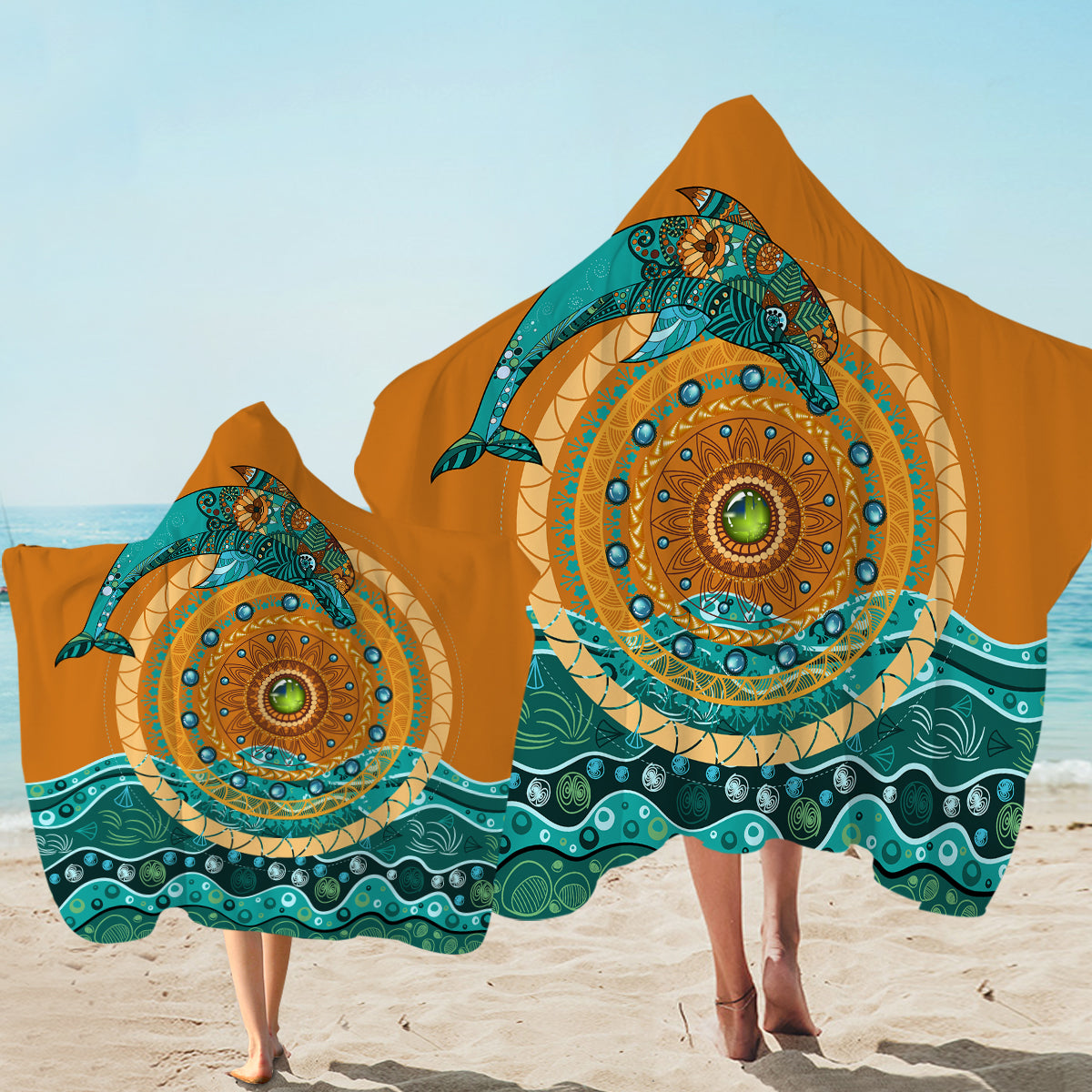 Dolphin Mandala Hooded Towel for Kids - Soft Baby Bath Towel with Cute Dolphin Design - Perfect for Beach, Pool, and Bath Time