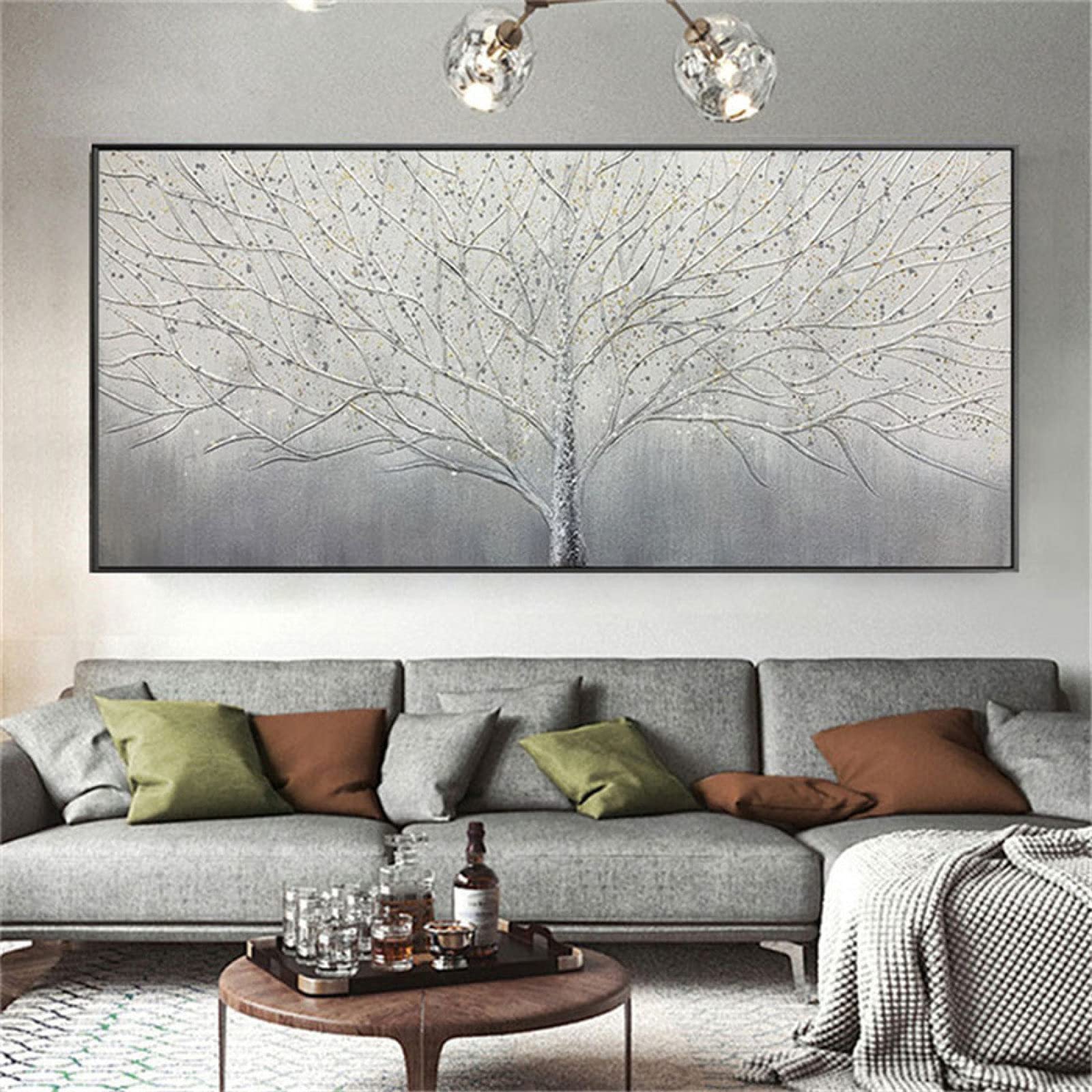Hand Painted Landscape Oil Painting on Canvas - Large Gray Trees Abstract Wall Art for Living Room, Bedroom Decor | Modern Scenery Mural for Home, Office & Villa Gift