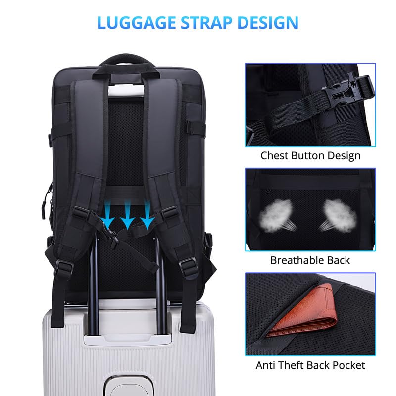 **50L Expandable Travel Backpack for Men - Water Resistant Carry-On Backpack with USB Charging Port & 17.3