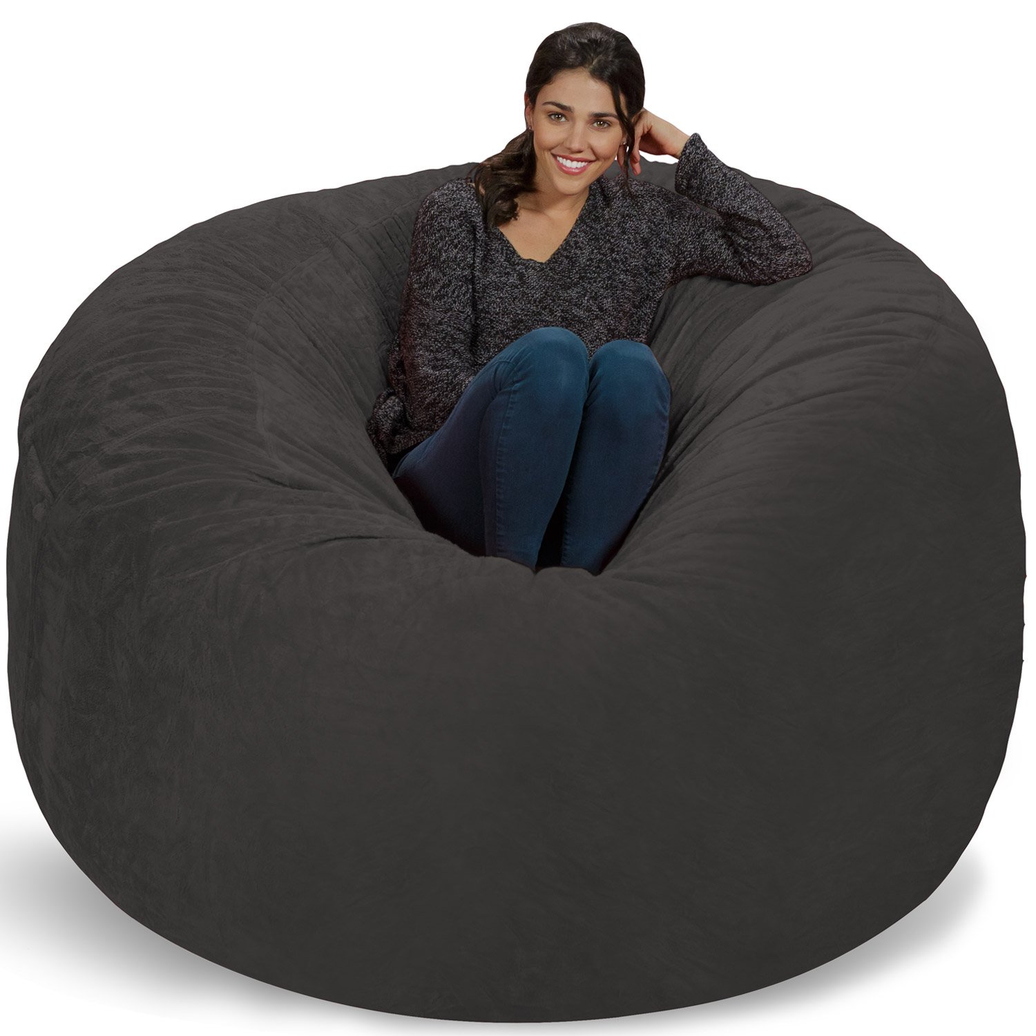 Chill Sack 6' Giant Memory Foam Bean Bag Chair - Ultra Soft Microfiber Cover with Grey Furry Finish | Perfect for Living Room, Game Room, Dorm & Relaxation Space