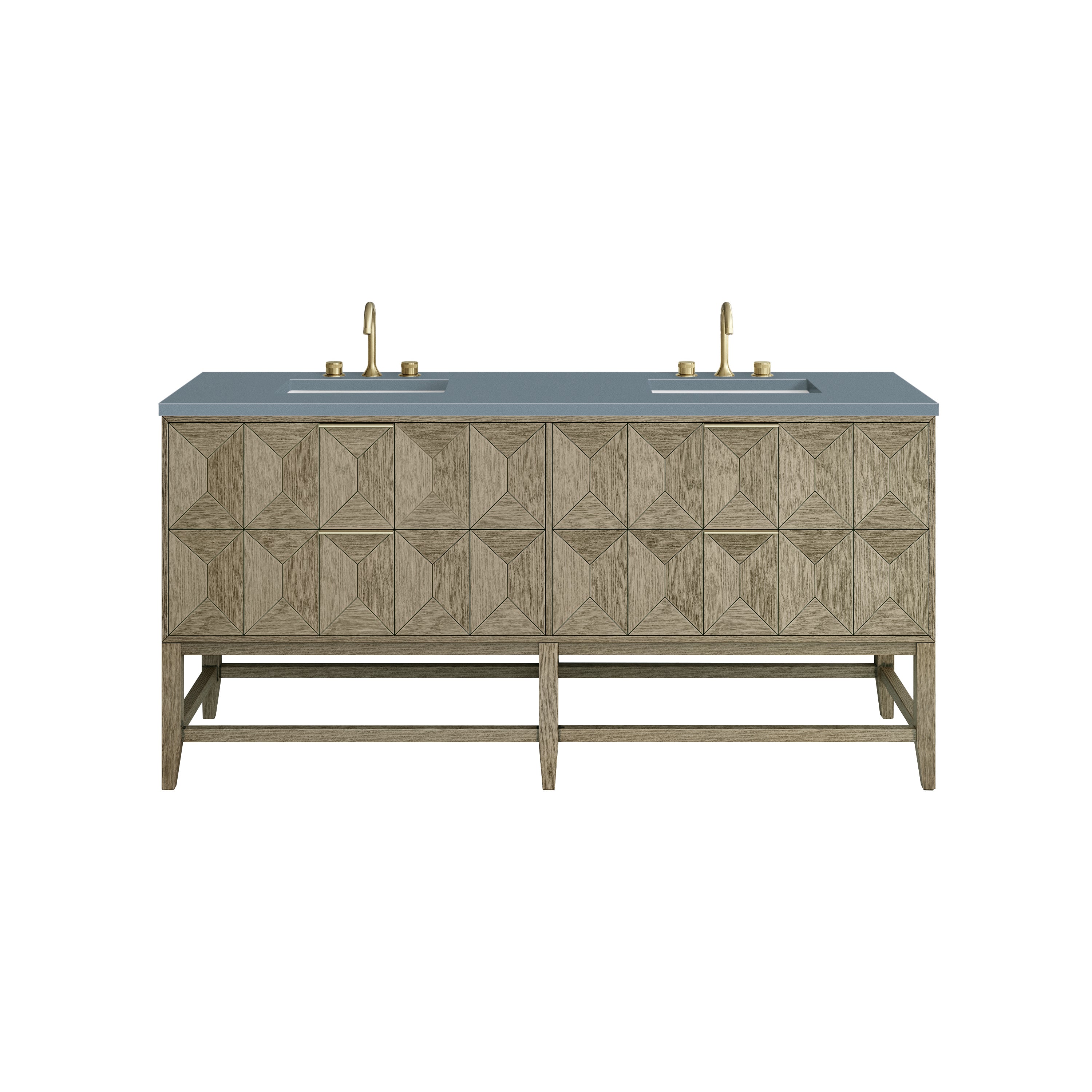 Emmeline 72 Inch Double Bathroom Vanity with Pebble Oak Finish & 3CM Cala Blue Quartz Top - Perfect for Master Bathroom Remodeling and Modern Home Decor