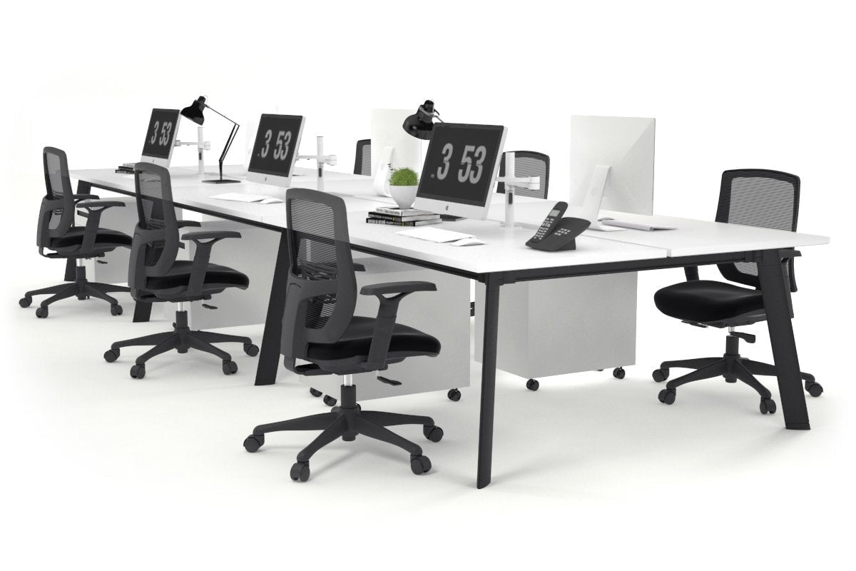 6-Person Black Frame Workstation with Cable Management - 1400L x 800W Office Desk for Team Collaboration & Open Workspaces