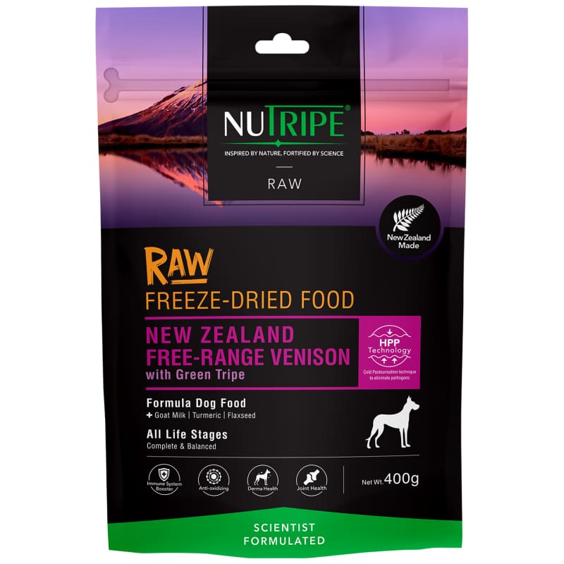 Premium Freeze-Dried Raw Dog Food - Nutripe NZ Grass-Fed Venison & Green Tripe (400g) | High-Protein, Grain-Free | Perfect for Sensitive Stomachs & Allergies | Indoor & Outdoor Dogs