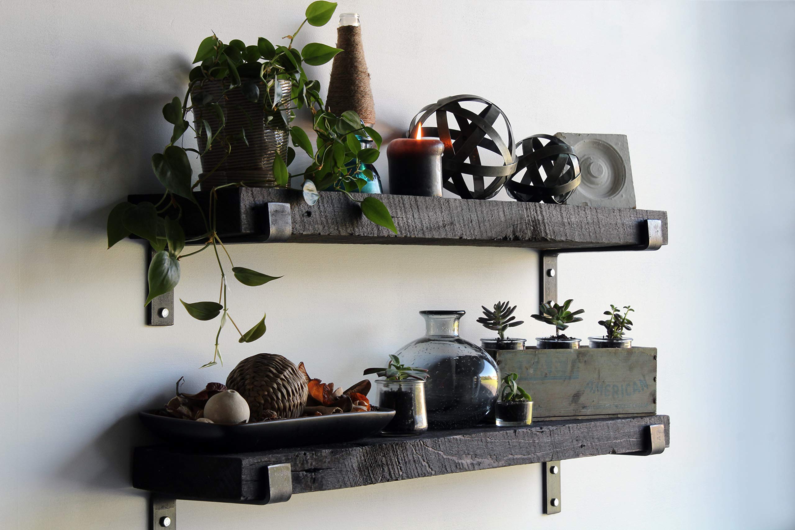 Urban Legacy Accent Shelves - Set of 2 Reclaimed Barn Wood Floating Shelves with Brackets (40