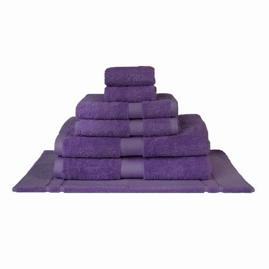 Premium 100% Combed Cotton Bath Towel Set - 7 Piece Luxury Soft Absorbent Purple Towels for Spa, Bathroom & Guest Use