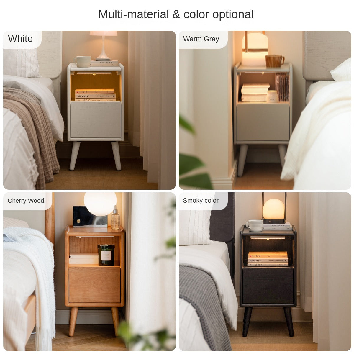 Solid Wood Ultra Narrow Nightstand - Oak, Rubber, Cherry - Perfect for Small Bedrooms, Apartments & Tight Spaces