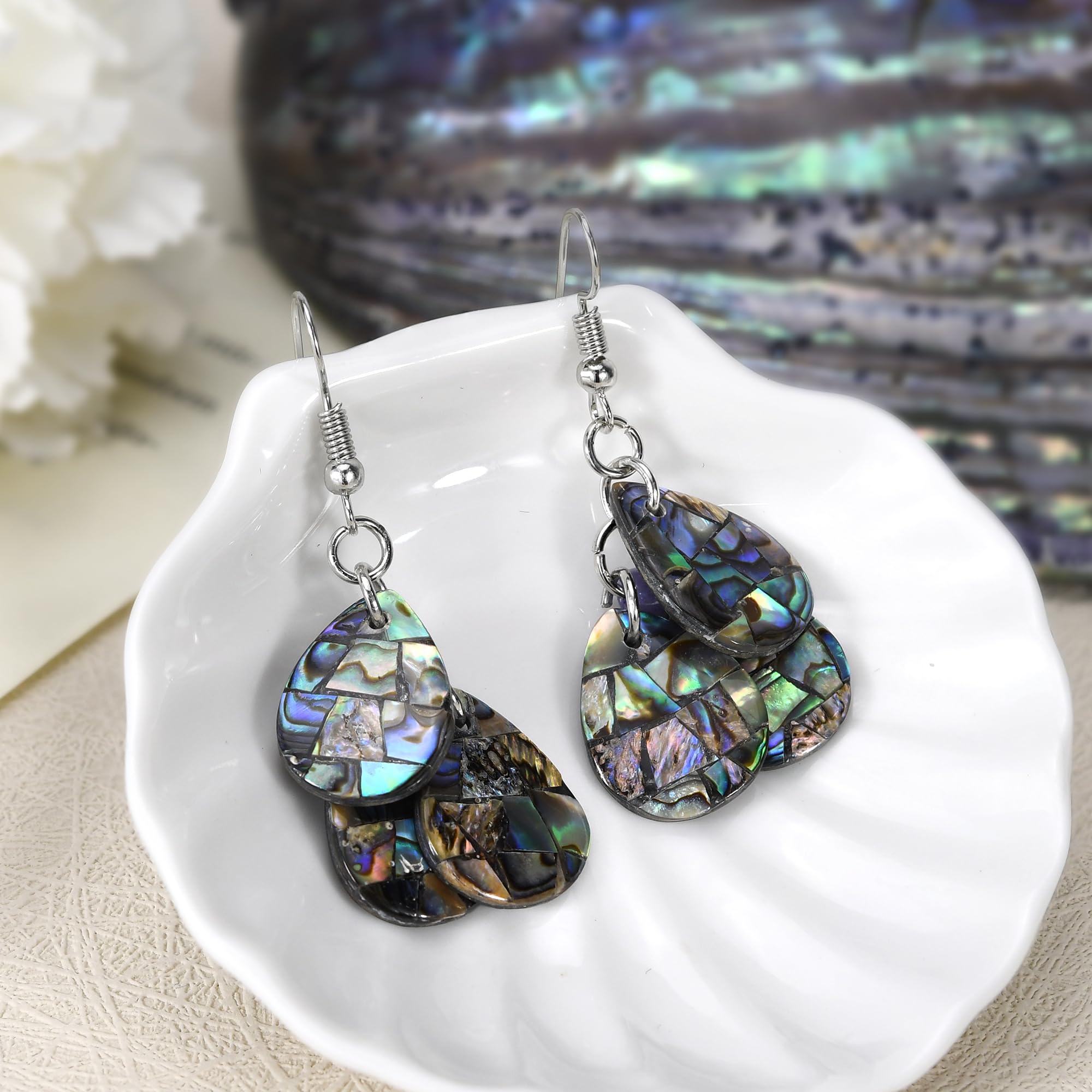 AeraVida Natural Abalone Shell Teardrop Dangle Earrings for Women | Unique Green Shell Jewelry | Handmade Ocean-Inspired Earrings | Perfect for Beach Weddings, Boho Fashion & Summer Accessories