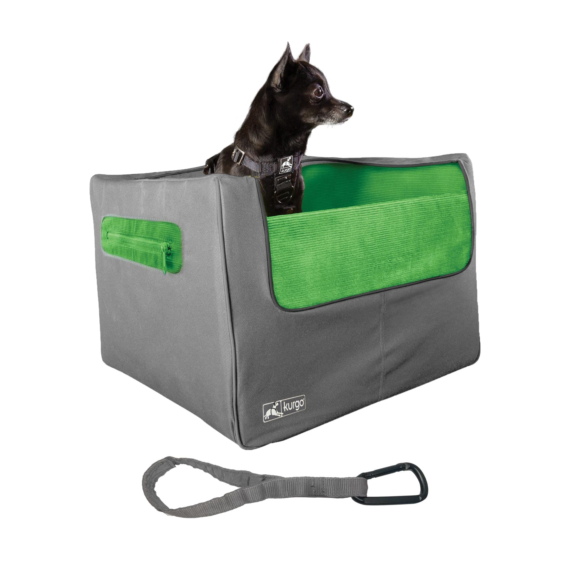 Kurgo Skybox Rear Booster Seat for Dogs & Cats - Pet Car Seat Carrier for Small Pets Up to 30 lbs - Helps Prevent Dog Car Sickness - Includes Safety Seatbelt Tether (Grass Green/Charcoal) - Perfect for Road Trips & Vet Visits