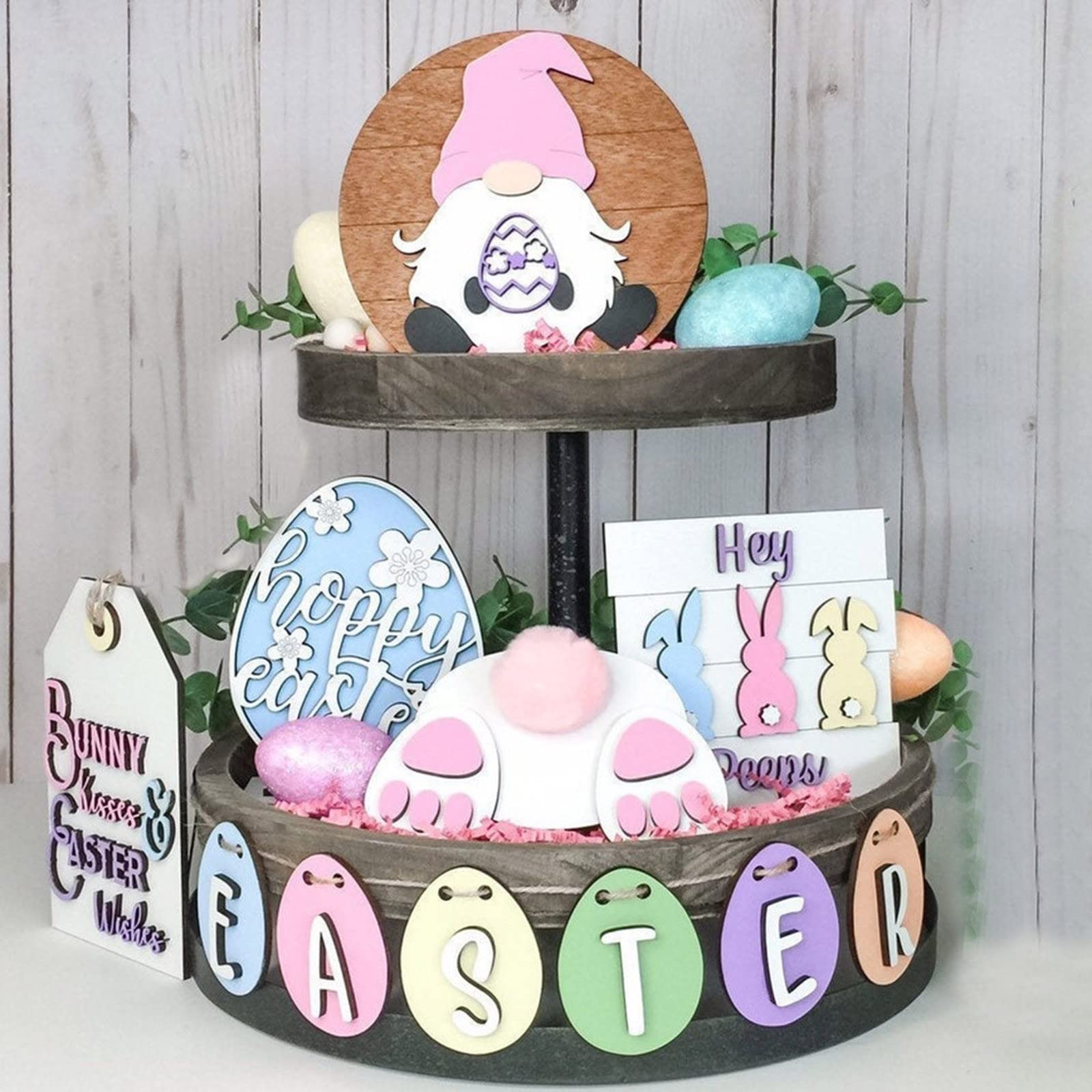 2023 Easter Decorations Set - Farmhouse Rustic Tiered Tray Decor with Wooden Signs, Gnomes & Bunny Figurines for Kitchen, Coffee Bar, Dining Table & Spring Home Decor | Perfect for Easter Celebrations, Holiday Tablescapes & Seasonal Home Styling