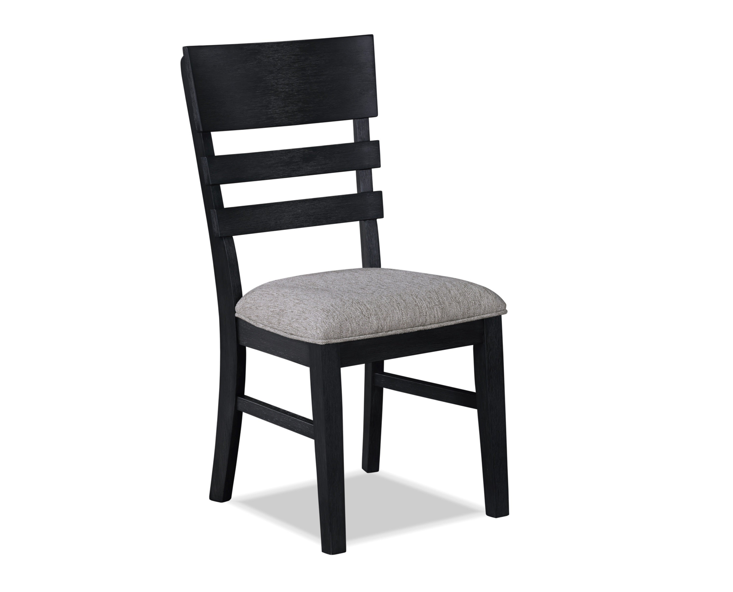 2-Piece Black Finish Side Chairs with Gray Fabric Upholstered Seat - Ladder Back Contemporary Transitional Style Wooden Dining Chairs for Kitchen, Breakfast Nook & Small Space Decor