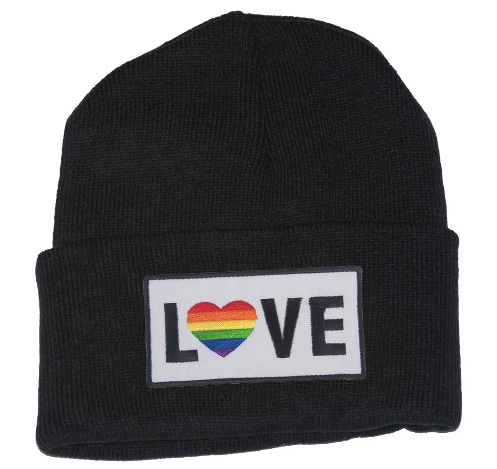 LGBTQ+ Pride Rainbow Heart Patch Cuffed Beanie - Stylish Unisex Winter Hat for LGBTQ Support, Gay Pride Events & Everyday Fashion