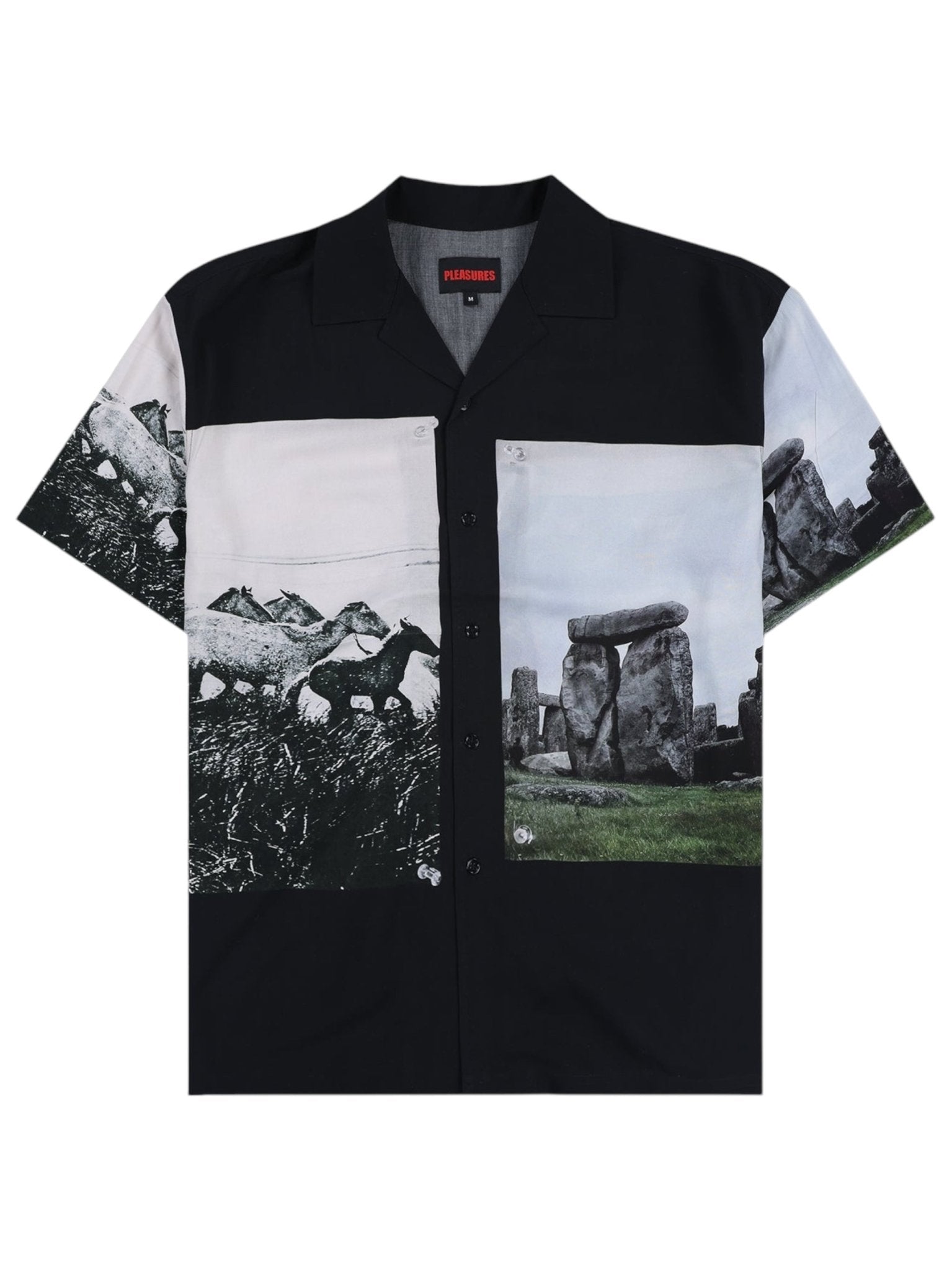 Pleasures Stone Horse Button Down Shirt for Men - Black Casual Long Sleeve Shirt for Streetwear & Everyday Outfits