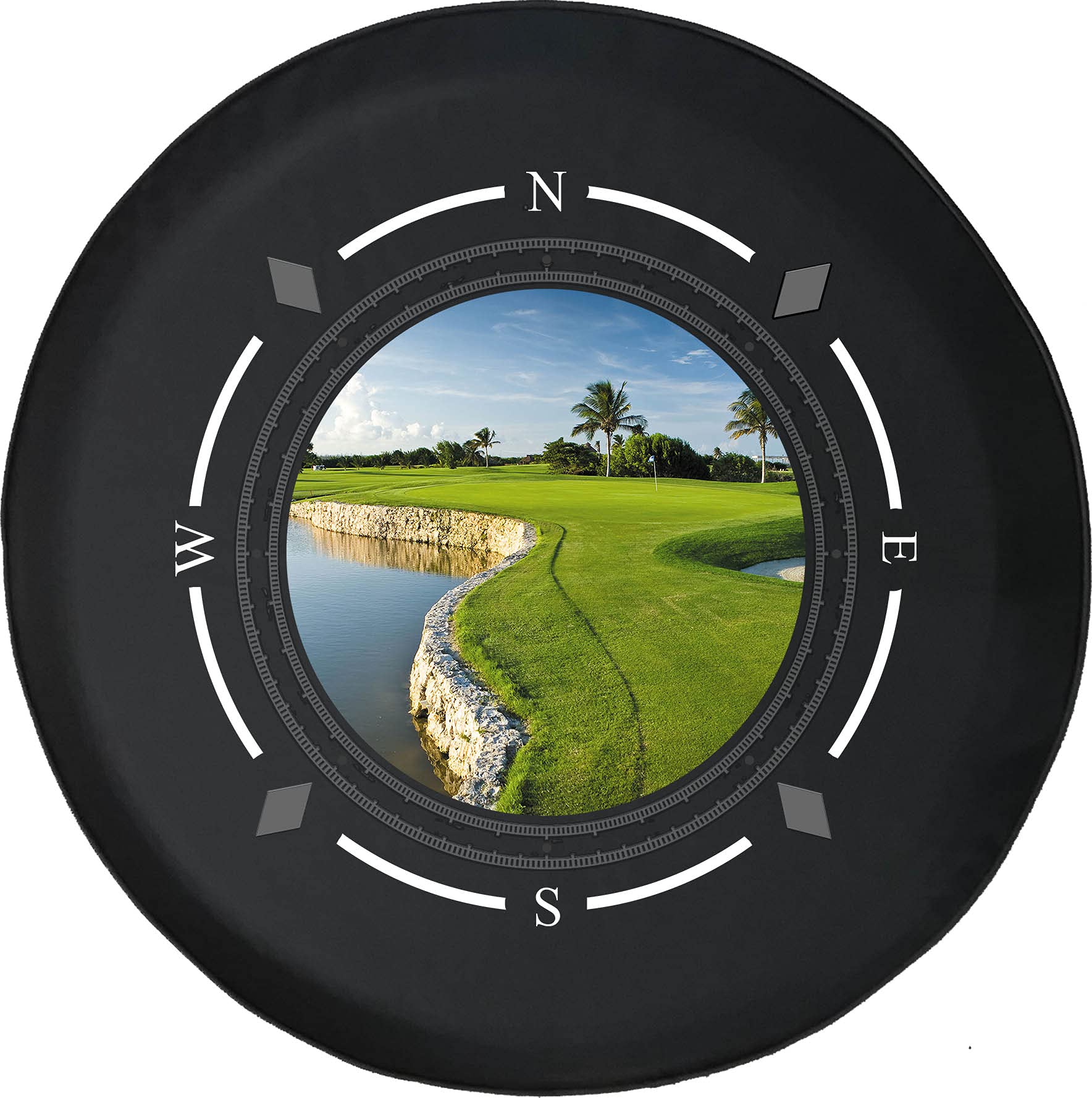 Premium American Unlimited Spare Tire Cover with Compass Design - Universal Fit for SUV, Trailer, RV & Most Vehicles | Durable Golf Course Wheel Protection for Outdoor Adventures & Road Trips