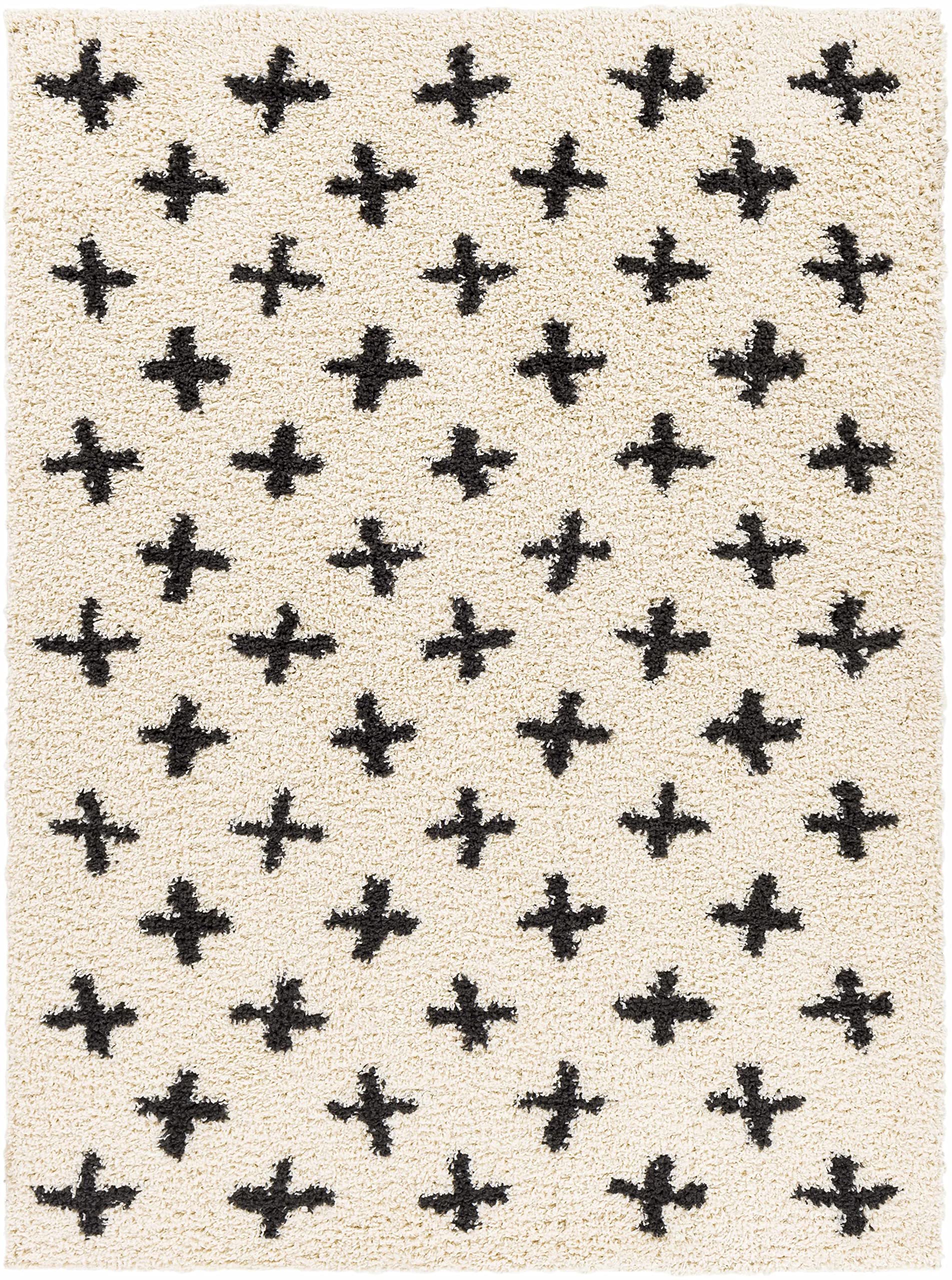 Luxury Hauteloom Gambo Plush Area Rug for Living Room & Bedroom - Soft Beige & Black - 5'3