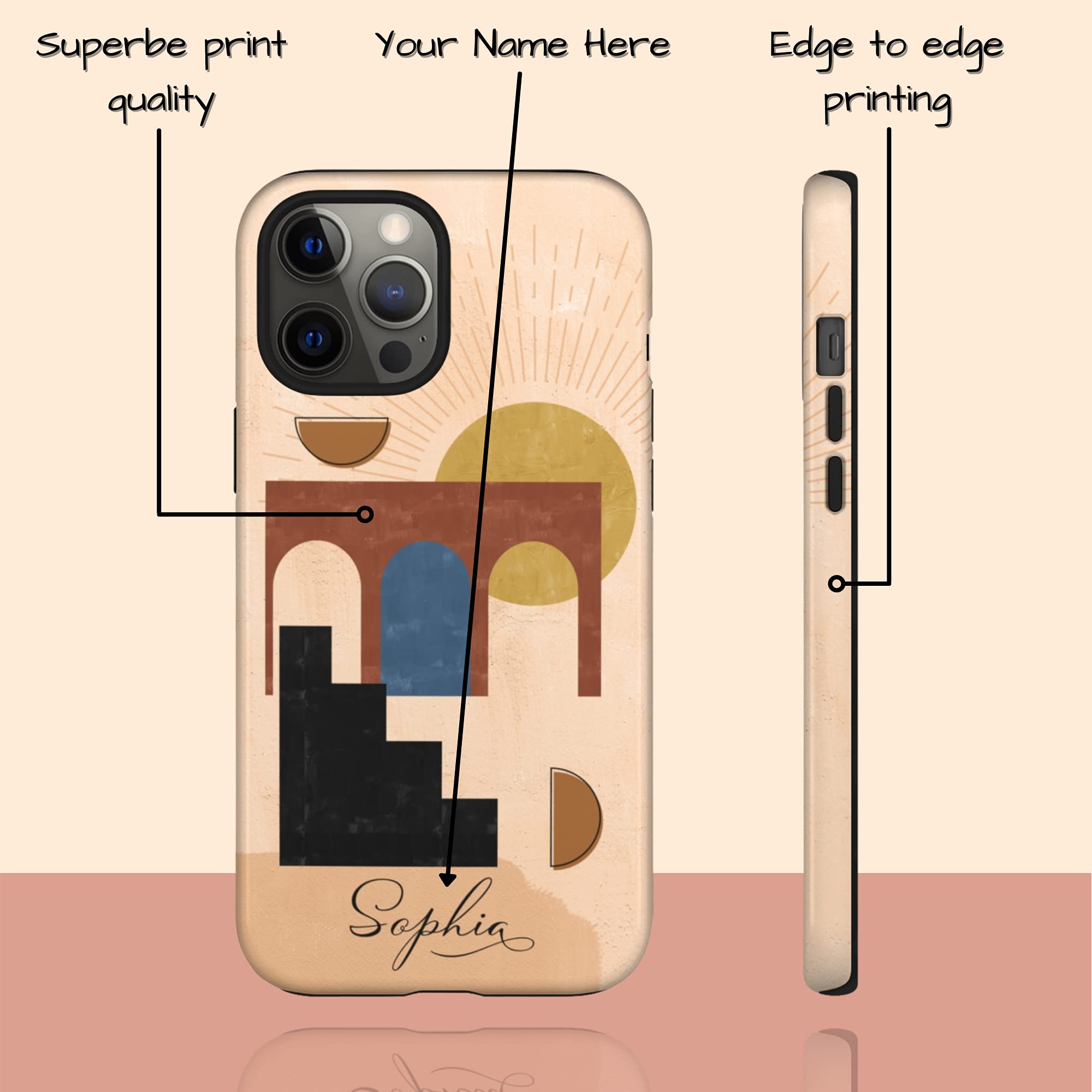 Custom Modern Abstract Phone Case - Personalized Name Design for iPhone 16 Plus/15 Pro Max/14/13 Mini/12/11/X/XS Max/XR/7/8 - Trendy Pink Protective Cover - Perfect for Everyday Use, Gifts & Fashion Accessories
