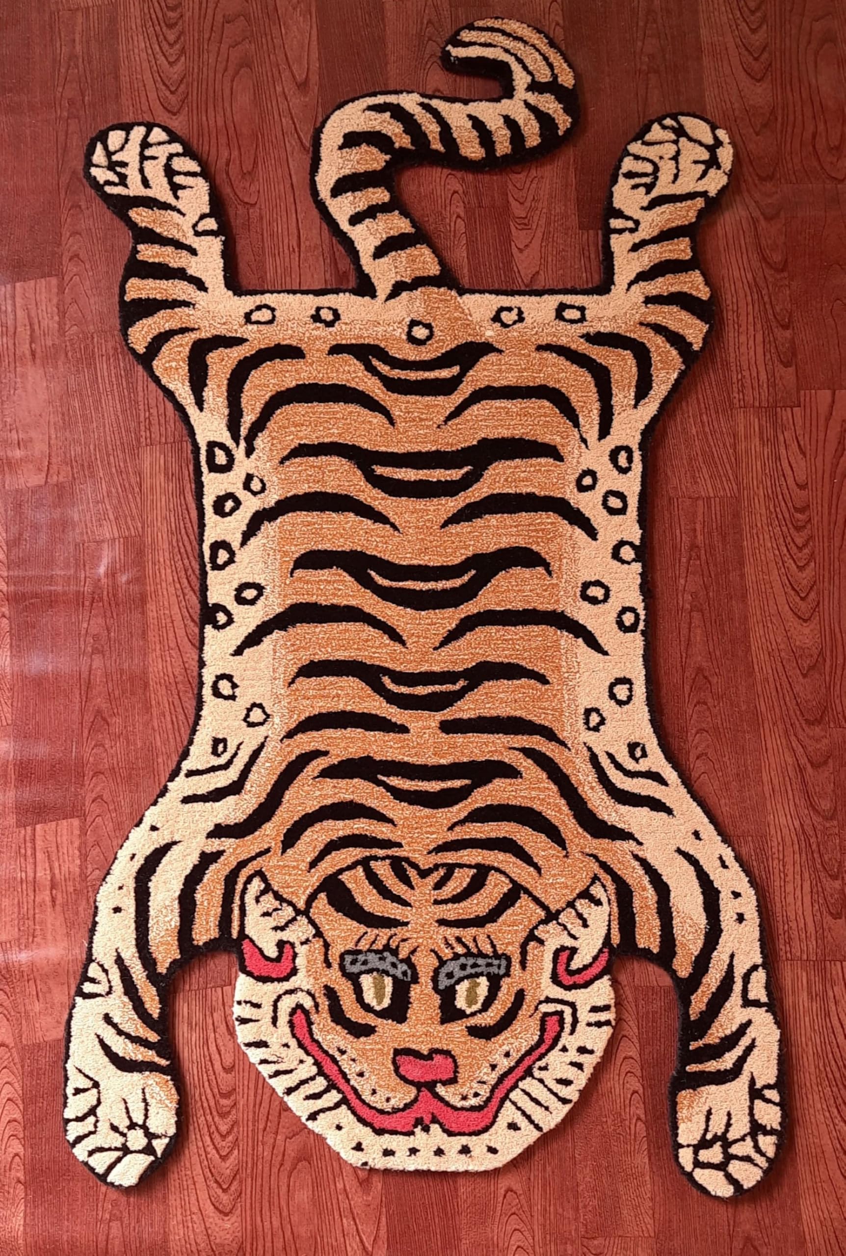 Handmade 100% Wool Tibetan Tiger Skin Rug 4x6 Ft - Stain-Resistant Tufted Area Carpet for Modern Home, Kids Room & Bedroom Decor | Perfect for Bohemian Style Living Room, Nursery or Cozy Cabin Retreat