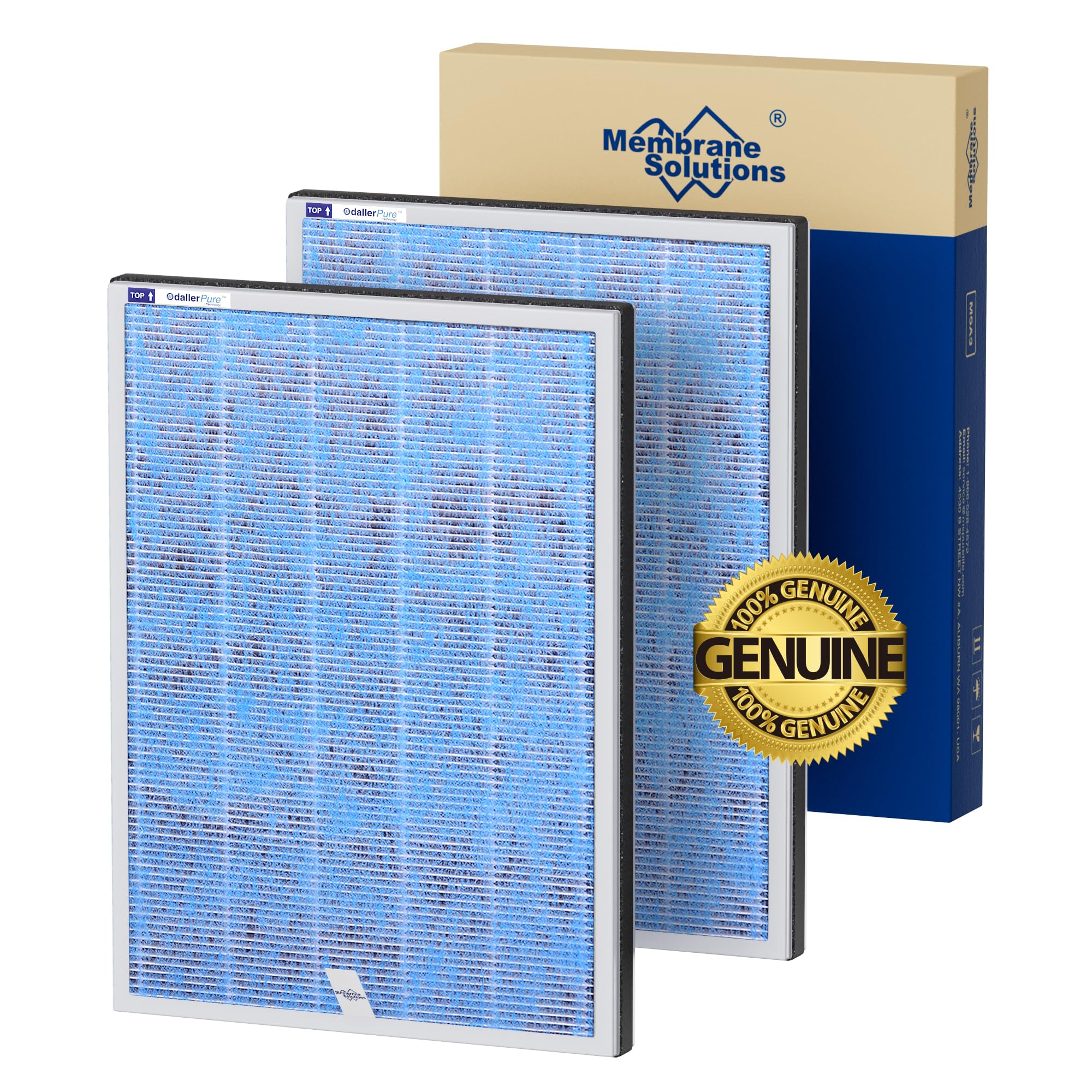 Membrane Solutions MSA3/MSA3S Genuine Air Purifier Replacement Filter - 3-in-1 H13 True HEPA Filter with OdallerPure Technology (2 Pack) - Perfect for Home, Office & Allergy Relief