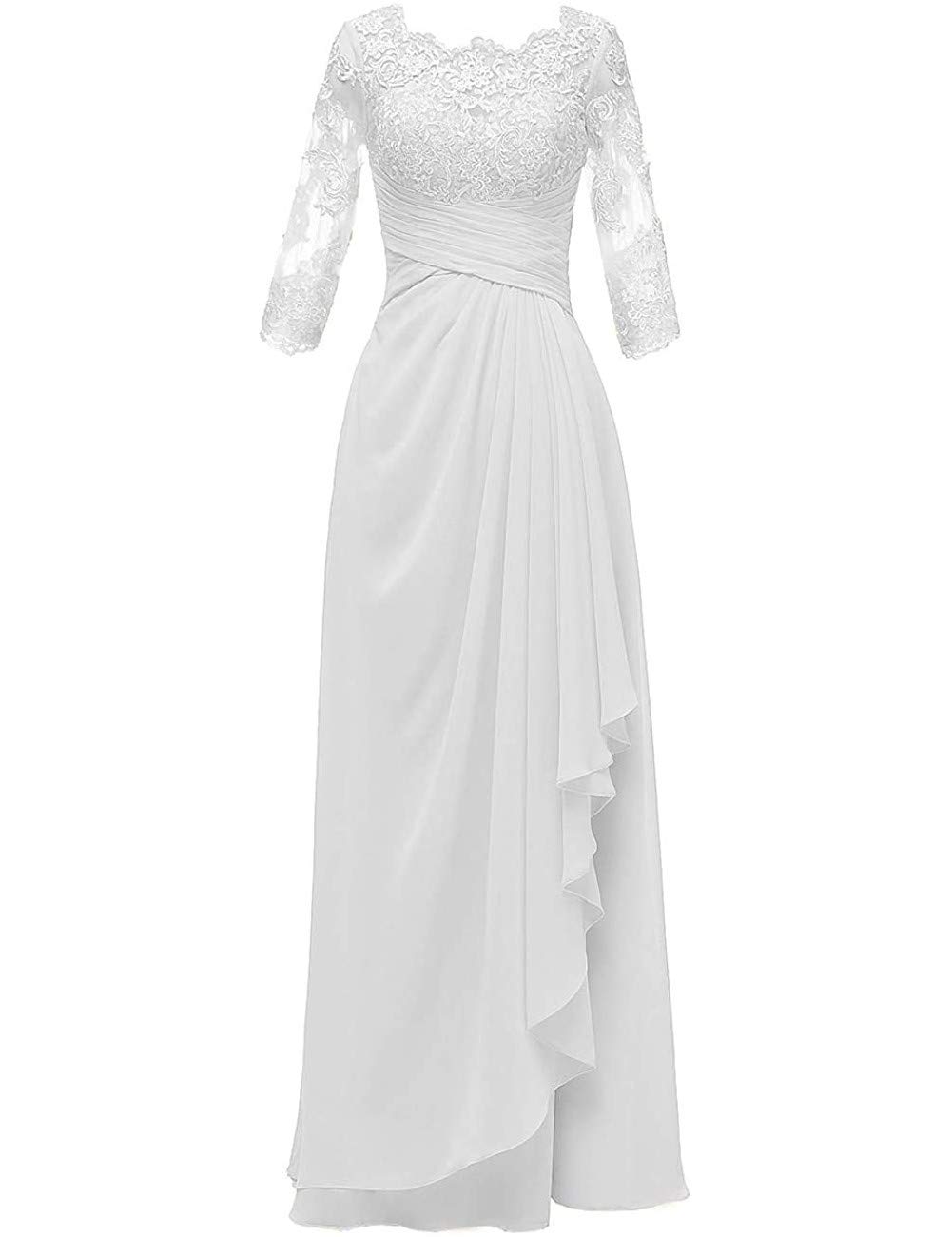 Elegant Long Lace Mother of The Bride Dresses with Sleeves - Chiffon Evening Gown for Wedding Guest - Perfect for Formal Events, Church Ceremonies & Special Occasions