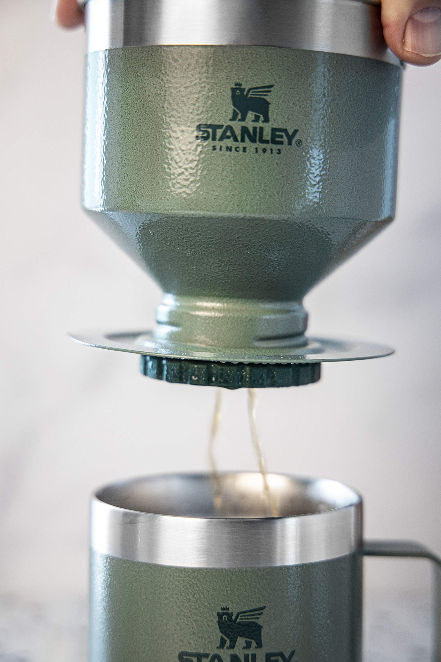 Stanley Perfect Brew Pour Over Coffee Maker - Single Cup Manual Drip Coffee Maker with Reusable Stainless Steel Filter | BPA-Free | Easy to Clean | Hammertone Green | Ideal for Home, Office & Travel Use