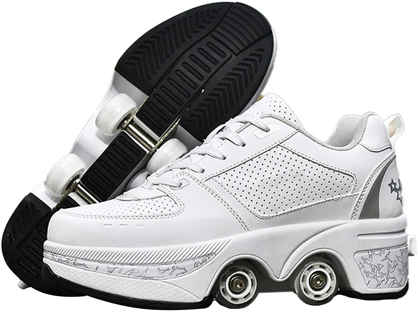 Best Women's 2-in-1 Roller Shoes - Automatic Walking Shoes with Hidden Wheels | Multi-Purpose Deformation Skate Shoes for Adults & Kids | Perfect for Outdoor Fun, Commuting & Fitness (White, Size 36)