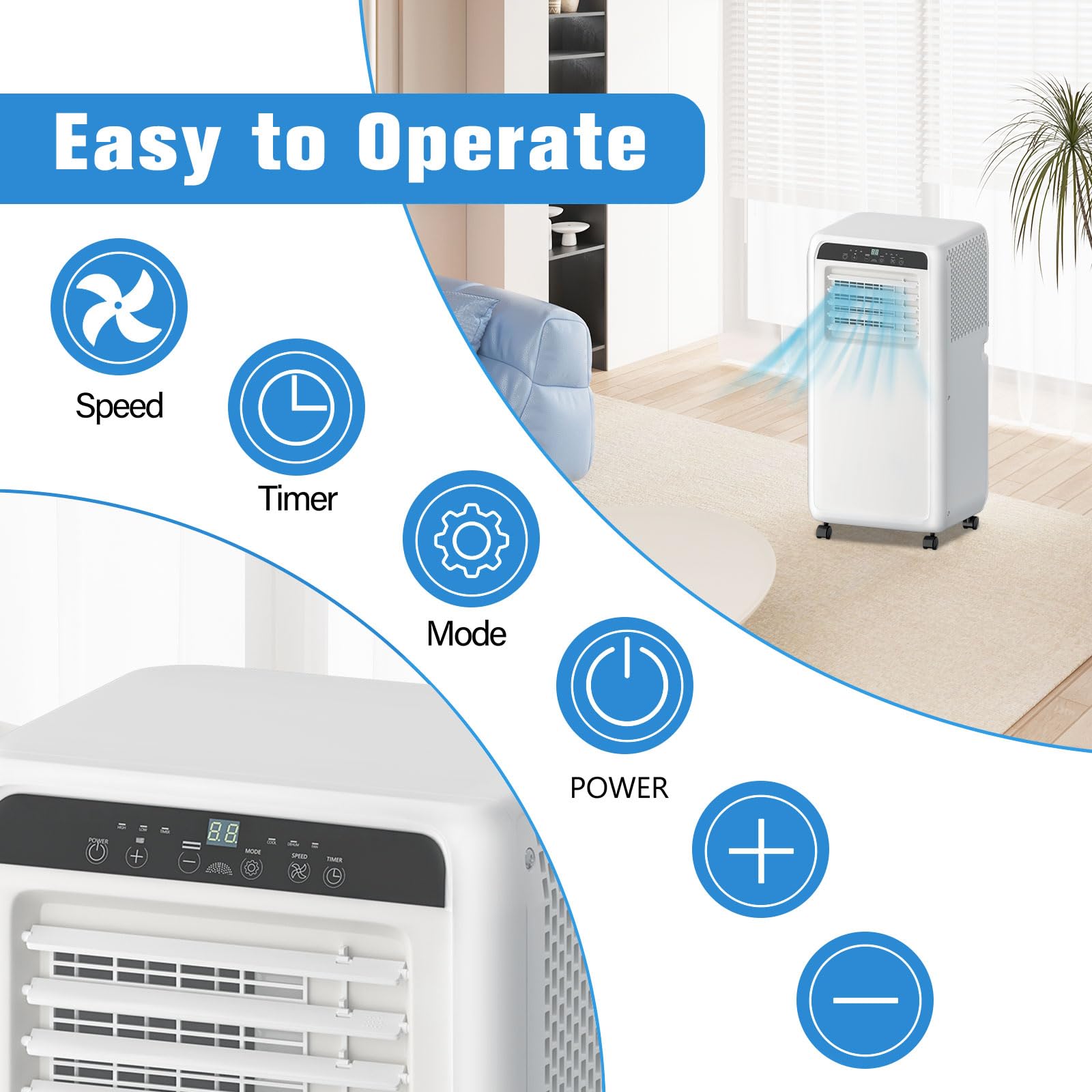 10,000 BTU Portable Air Conditioner - 3-in-1 Cooling Unit with Built-in AC, Dehumidifier & Fan | Covers Up to 500 Sq.Ft | Remote Control & 24-Hour Timer | Perfect for Bedrooms, Apartments & Small Offices | Stay Cool All Summer Long