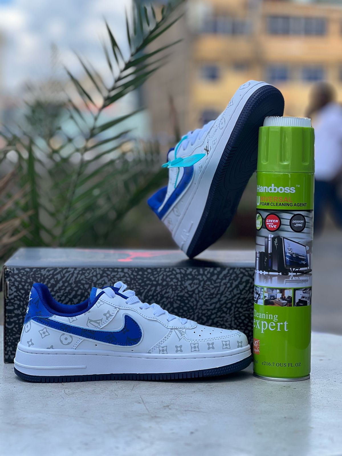 Nike Air Force 1 Low Sneakers - White & Blue LV Inspired Design | Men's & Women's Casual Shoes for Streetwear & Fashion Outfits