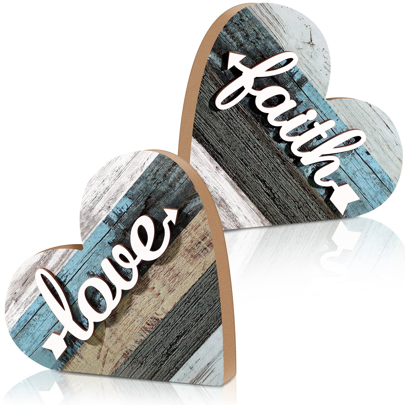 Rustic Wooden Heart Decor - Farmhouse Table Centerpiece for Valentine's Day, Living Room & Dining Room Shelf Decor