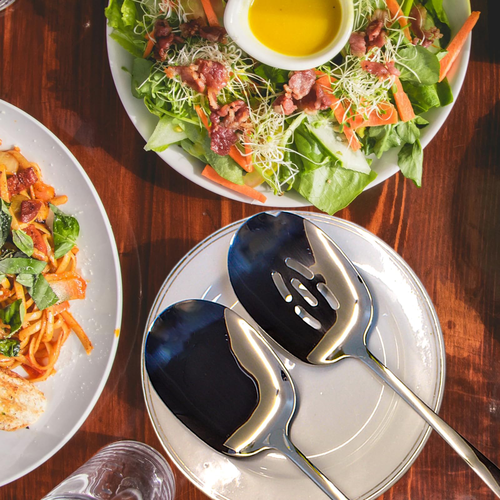 Premium 6-Piece Stainless Steel Serving Spoon Set - 11.4 Inch Extra Large Buffet Utensils, 18/8 Food Grade Mirror Polished Silverware for Catering, Parties & Restaurants - Dishwasher Safe Serving Spoons for Salads, Pasta, Rice & Large Dishes