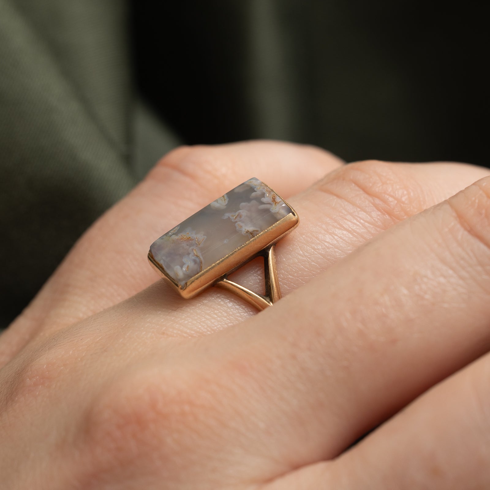 Birks Agate Cocktail Ring - 6.00ct Genuine Stone - Size 6.25 - Elegant Statement Jewelry for Women - Perfect for Parties, Weddings & Special Occasions