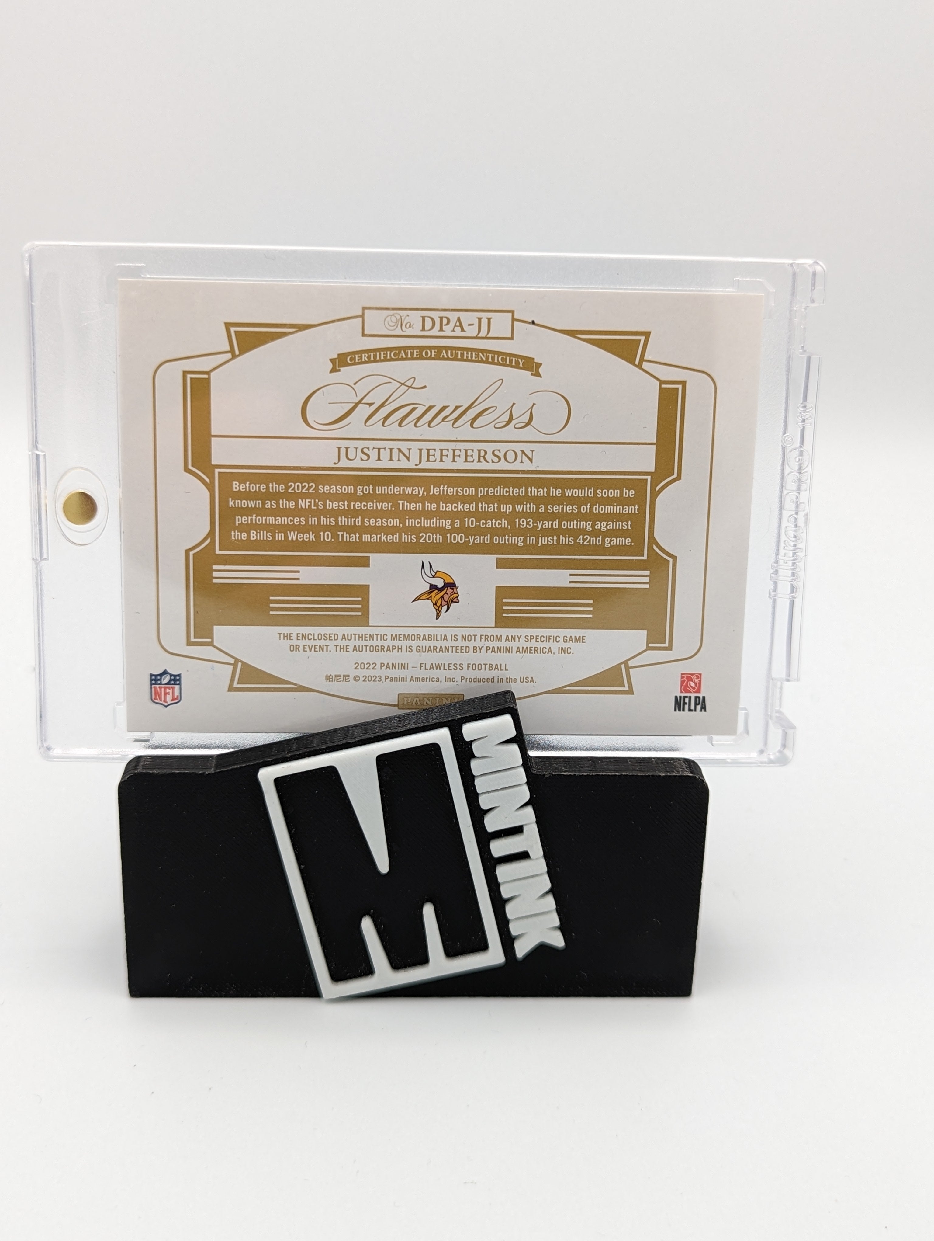 2022 Panini Flawless Football Justin Jefferson Dual Patch Autograph 4/8 #DPA JJ - Rare Collectible for NFL Fans & Sports Memorabilia Collectors - Perfect for Display, Investment, and Gifting