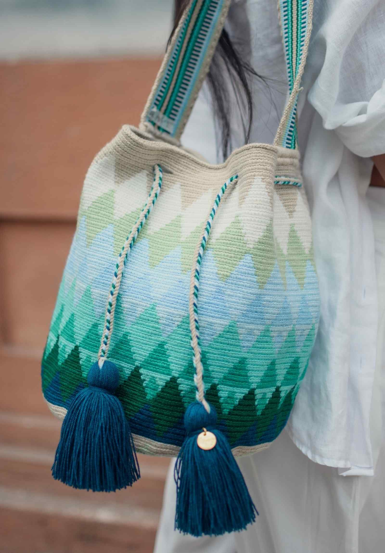 Fairtrade Handmade Wayuu Bag - Authentic Colombian Mochila Crossbody Purse, Large Crochet Shoulder Bag for Women, Boho Chic Accessory (Peacock) | Perfect for Beach, Travel & Everyday Use