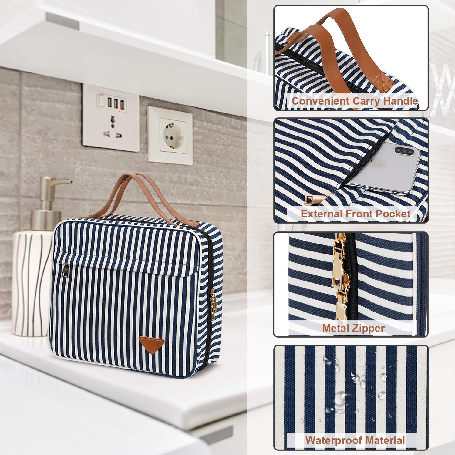 Waterproof Hanging Toiletry & Makeup Bag for Travel - Portable Cosmetic Organizer with Hook for Bathroom, Shower, Gym - Ideal Gift for Women & Girls (Great for Weekend Trips, Camping & College Dorm Use)