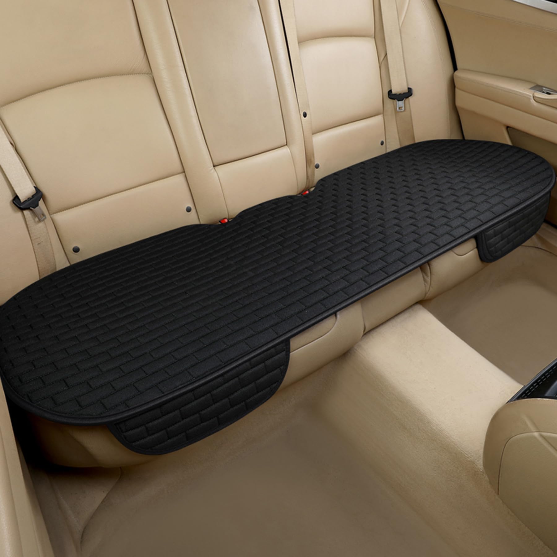 Black Car Seat Cover for Back Seat - Universal Fit for Cars, Trucks & SUVs with Storage Pockets - Waterproof & Non-Slip Auto Seat Protector Mat (1 Piece) - Perfect for Road Trips, Pet Protection & Daily Commuting